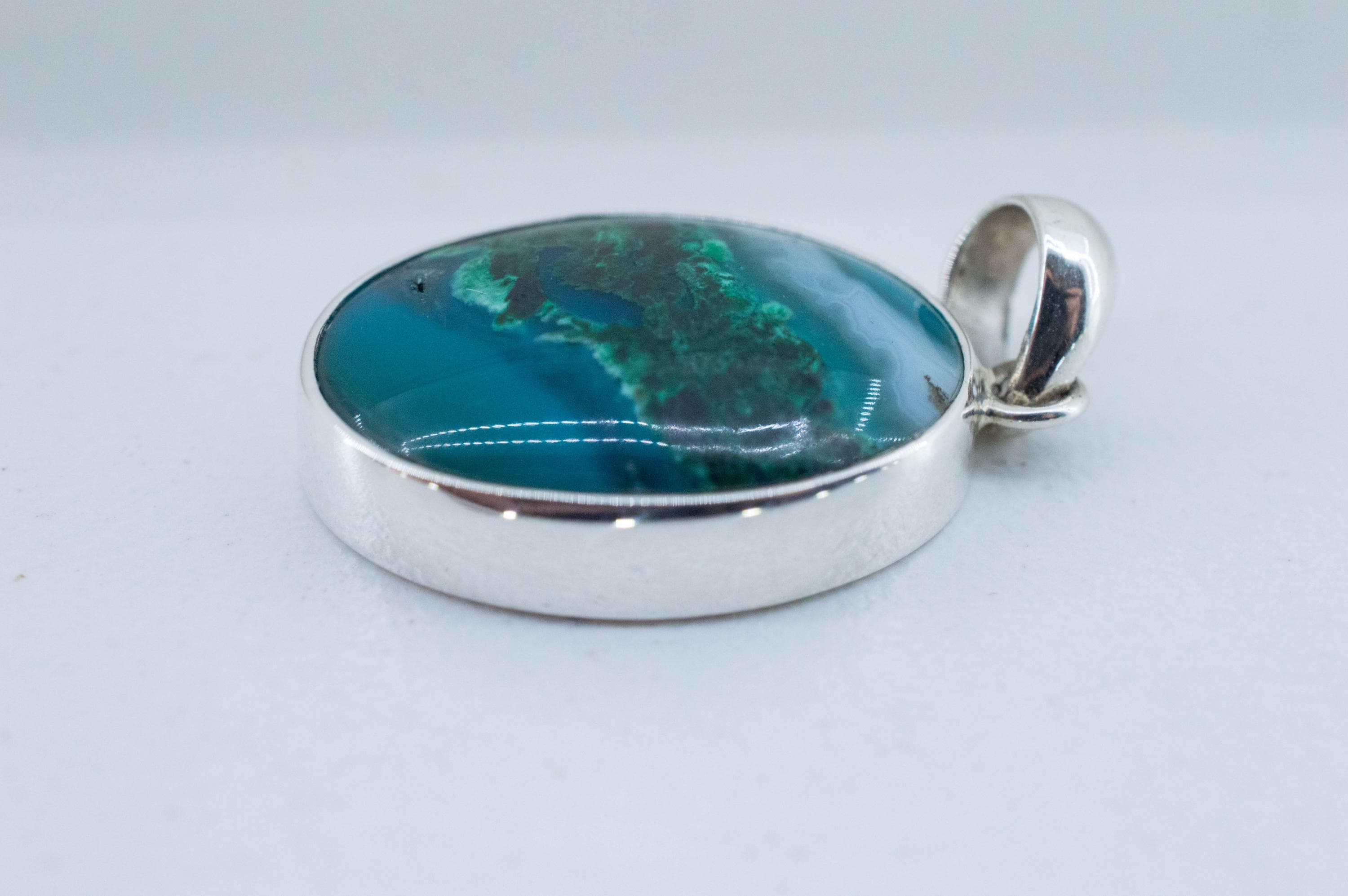 Chrysocolla and Malachite Pendant; Natural Untreated Arizona Inspiration Mine Gem Silica; 20x14mm