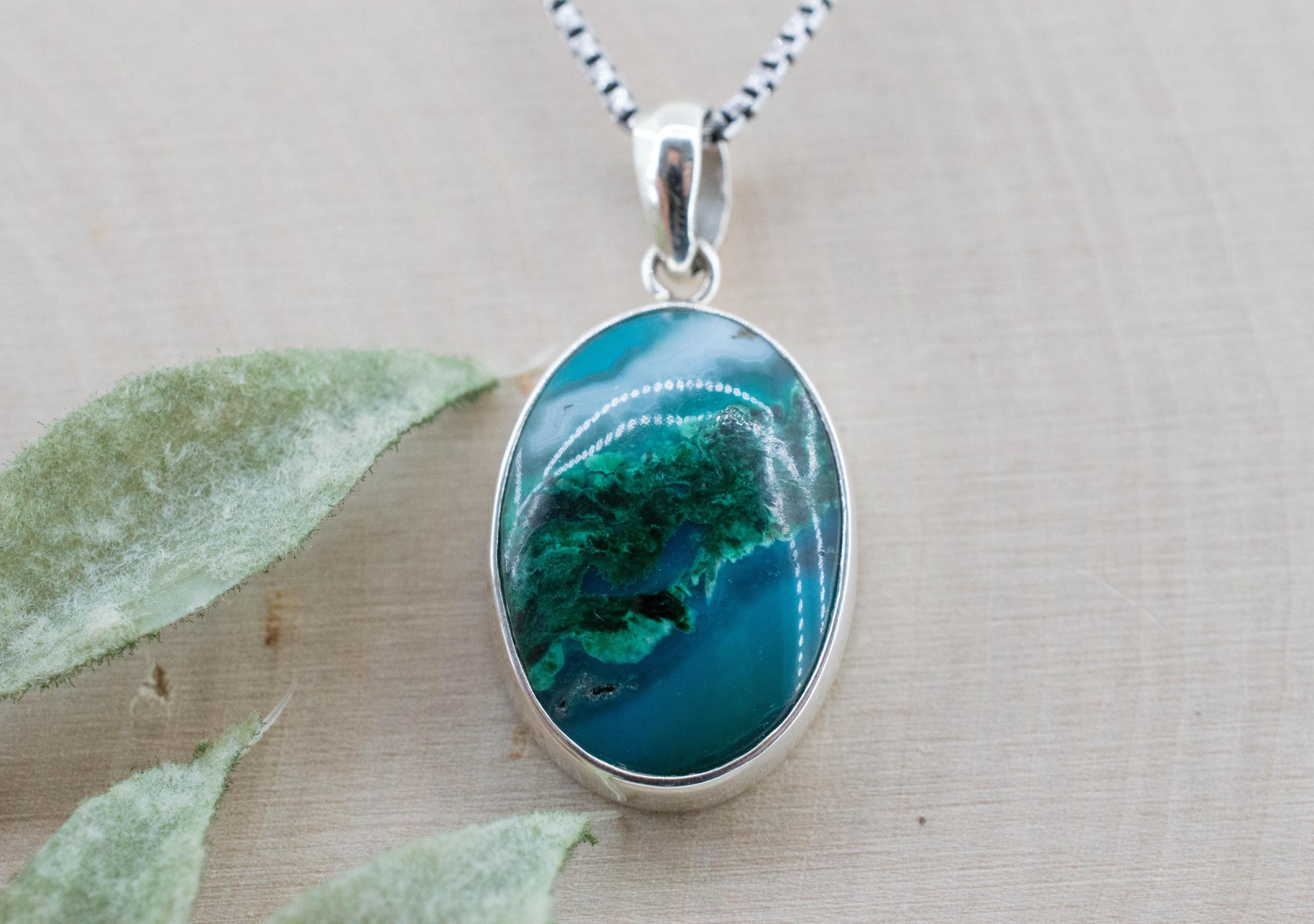 Chrysocolla and Malachite Pendant; Natural Untreated Arizona Inspiration Mine Gem Silica; 20x14mm