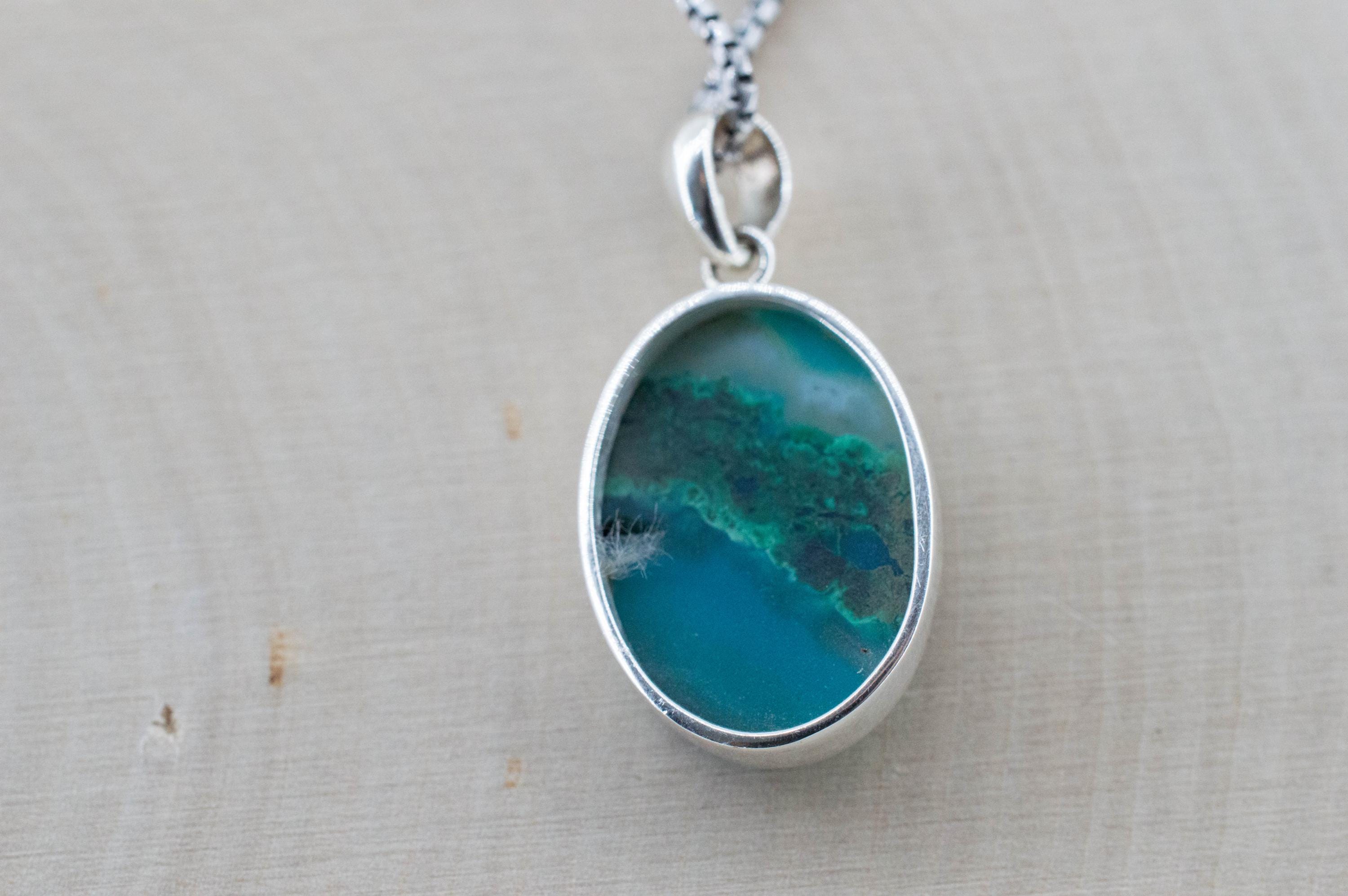 Chrysocolla and Malachite Pendant; Natural Untreated Arizona Inspiration Mine Gem Silica; 20x14mm
