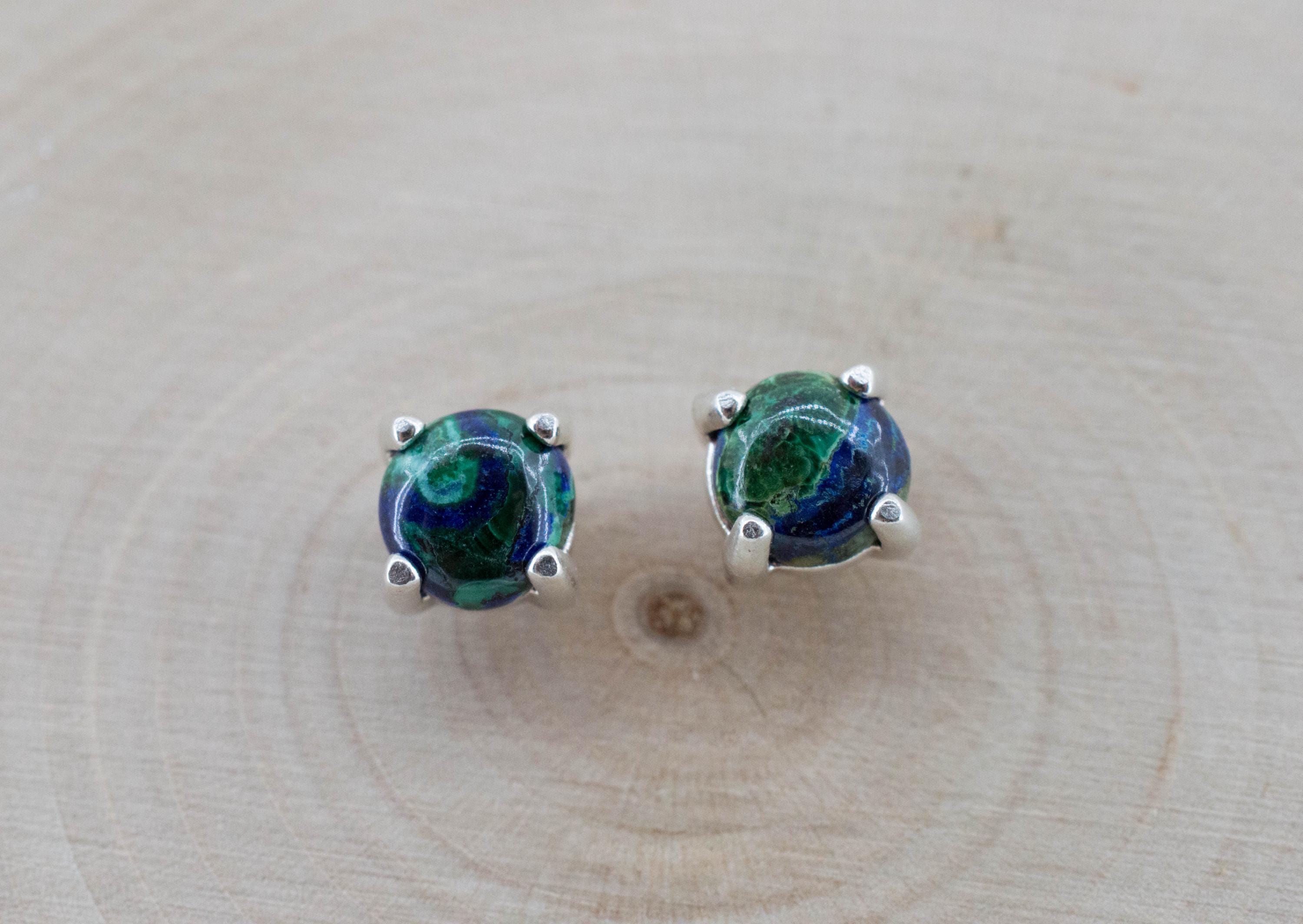 Azurite Malachite Earrings; Natural Untreated Arizona Azurmalachite; 1.585cts