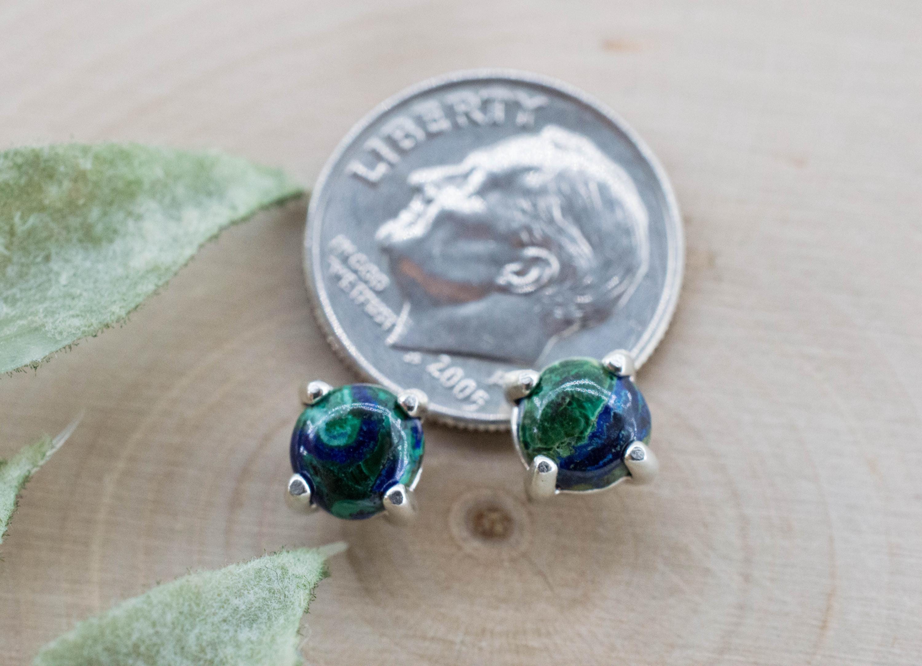 Azurite Malachite Earrings; Natural Untreated Arizona Azurmalachite; 1.585cts
