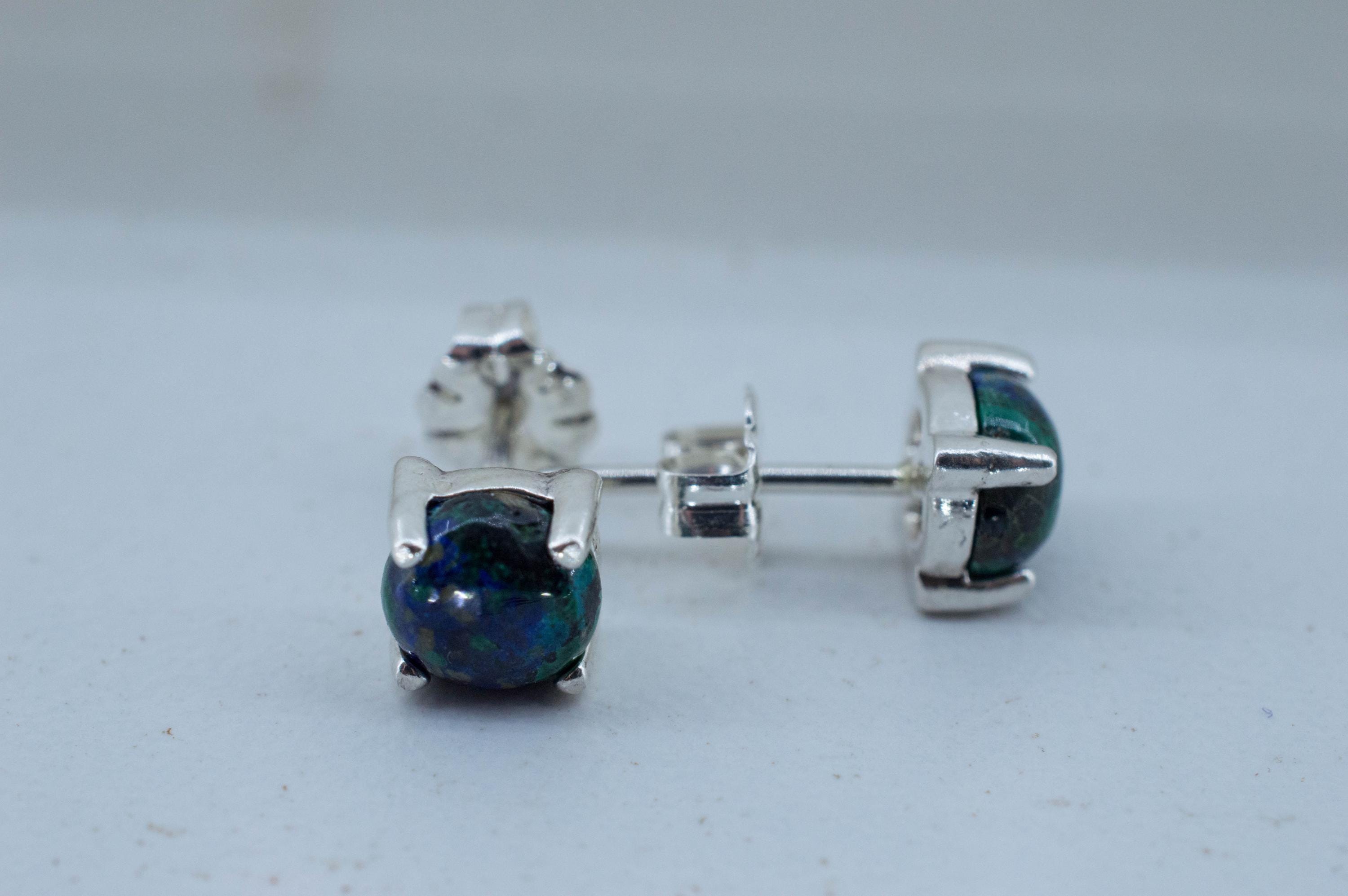 Azurite Malachite Earrings; Natural Untreated Arizona Azurmalachite; 1.910cts