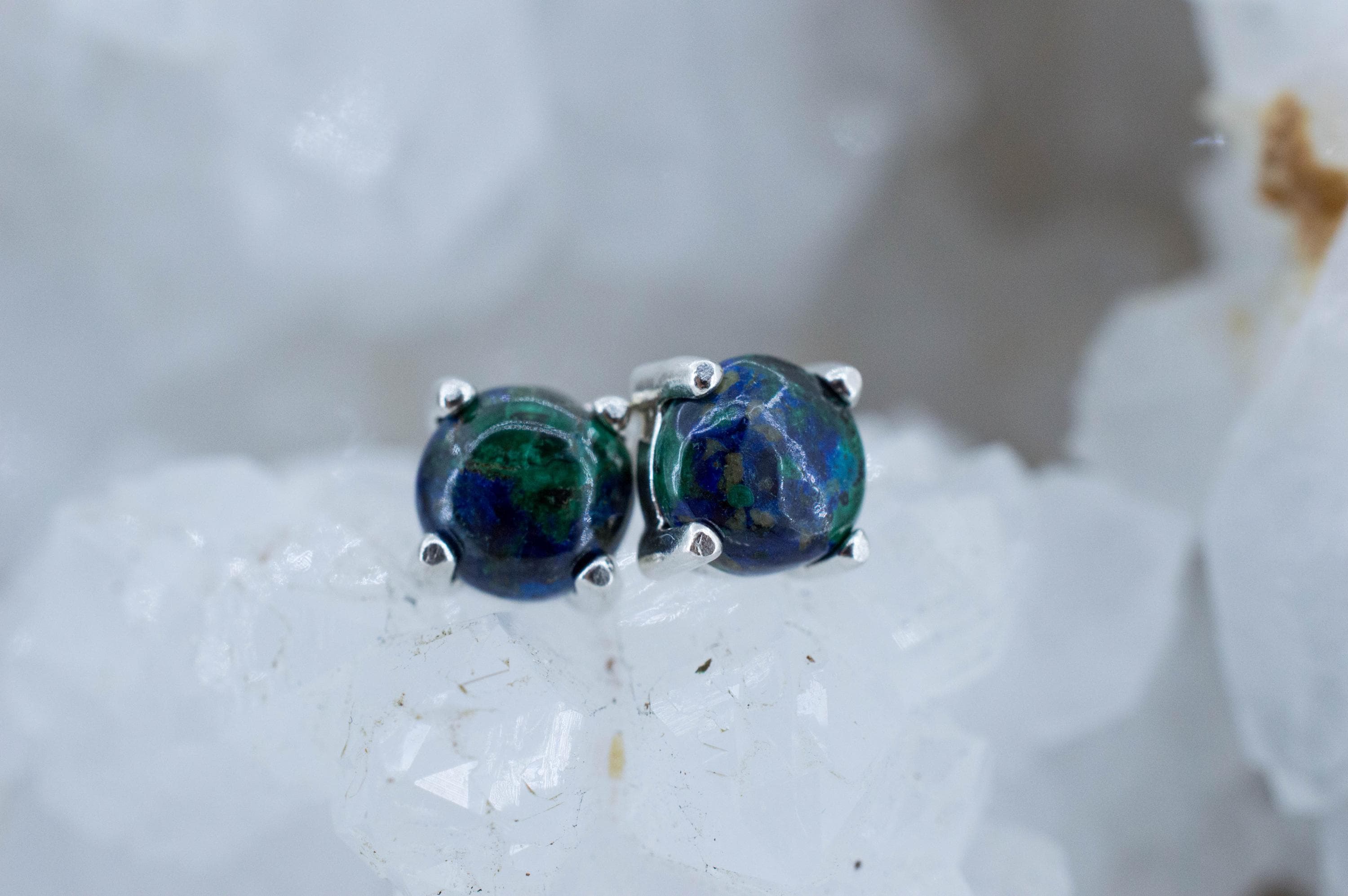 Azurite Malachite Earrings; Natural Untreated Arizona Azurmalachite; 1.910cts
