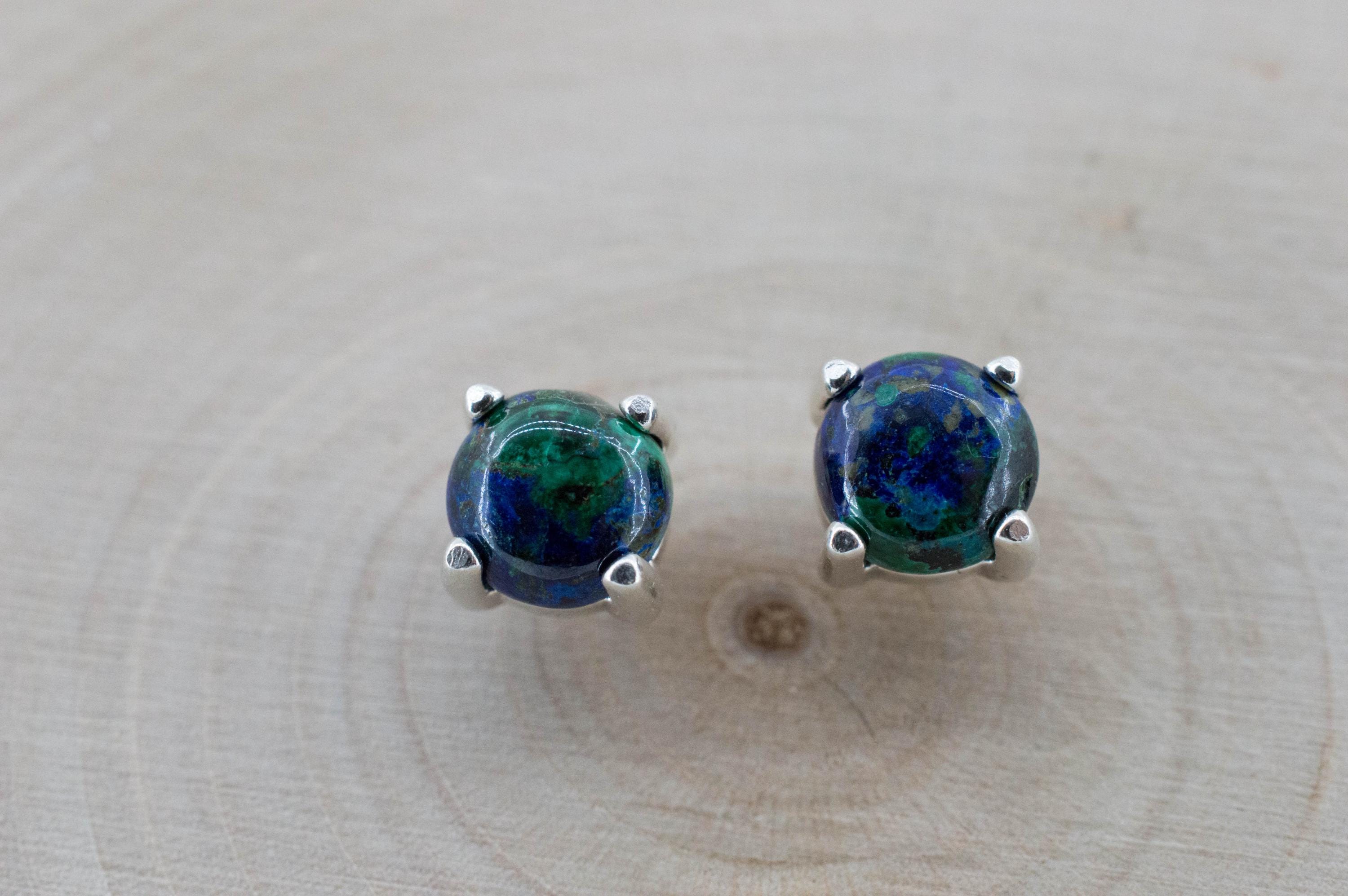 Azurite Malachite Earrings; Natural Untreated Arizona Azurmalachite; 1.910cts