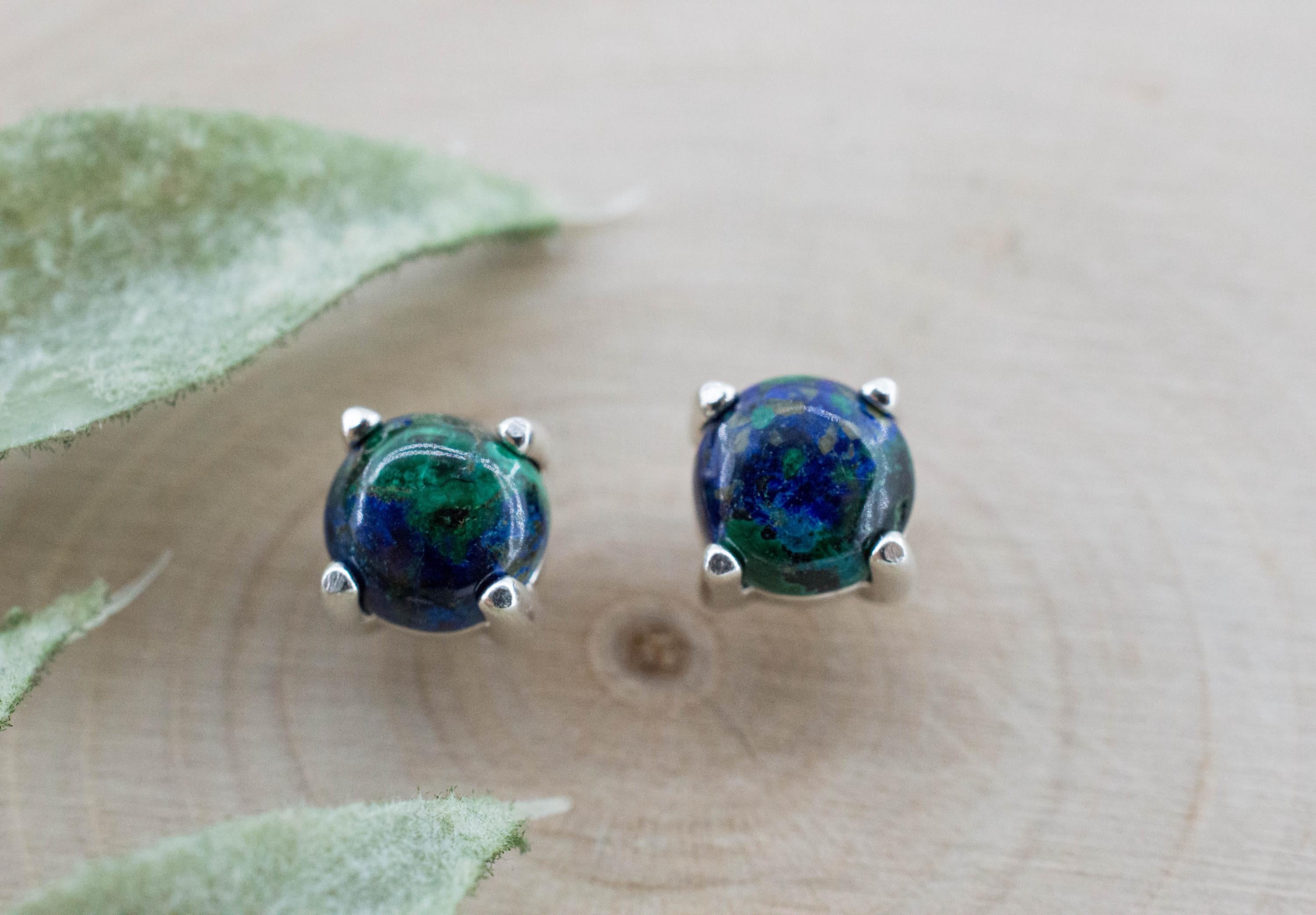 Azurite Malachite Earrings; Natural Untreated Arizona Azurmalachite; 1.910cts