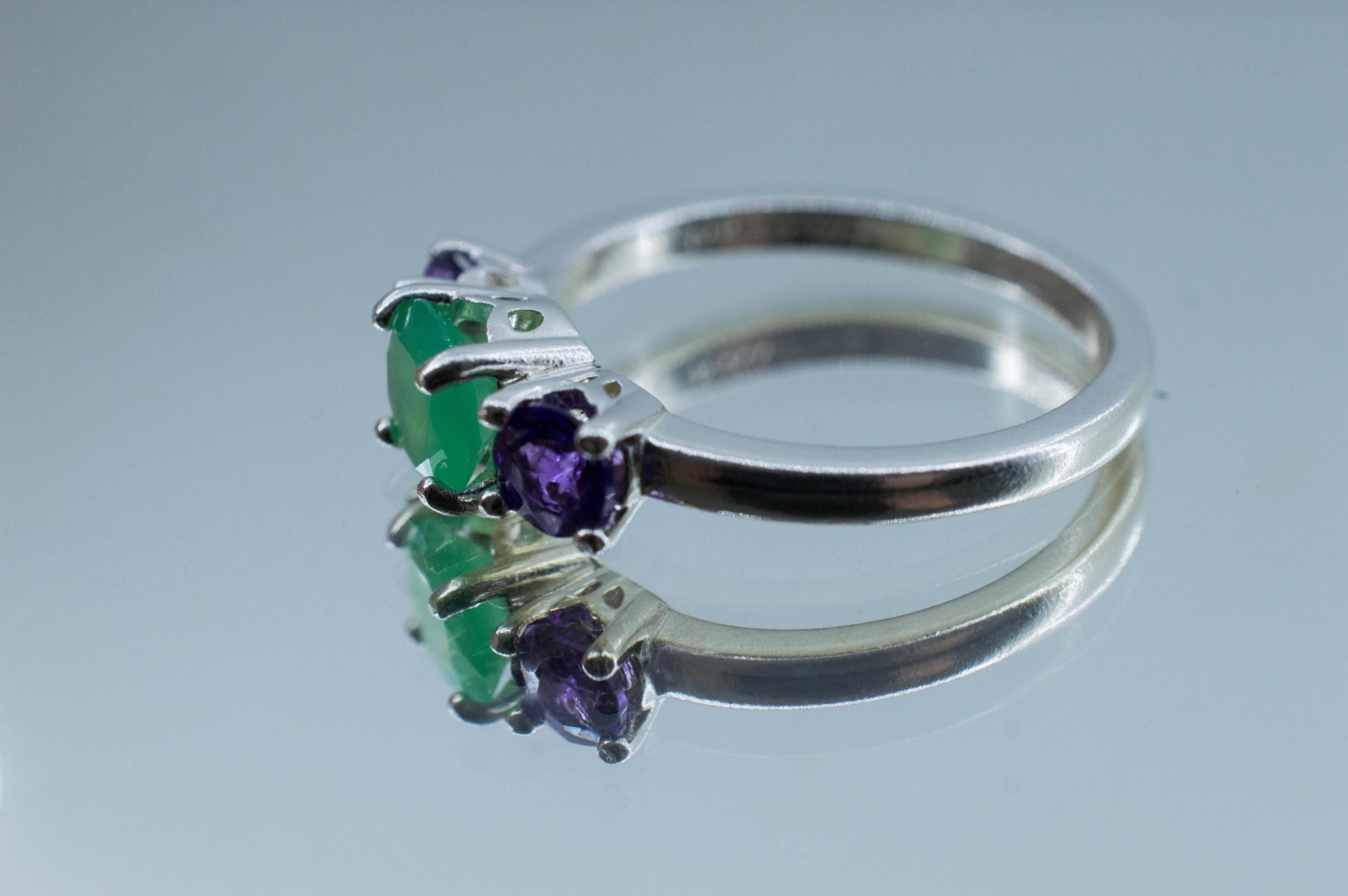Chrysoprase and Amethyst Ring, Natural Untreated Australian Chrysoprase