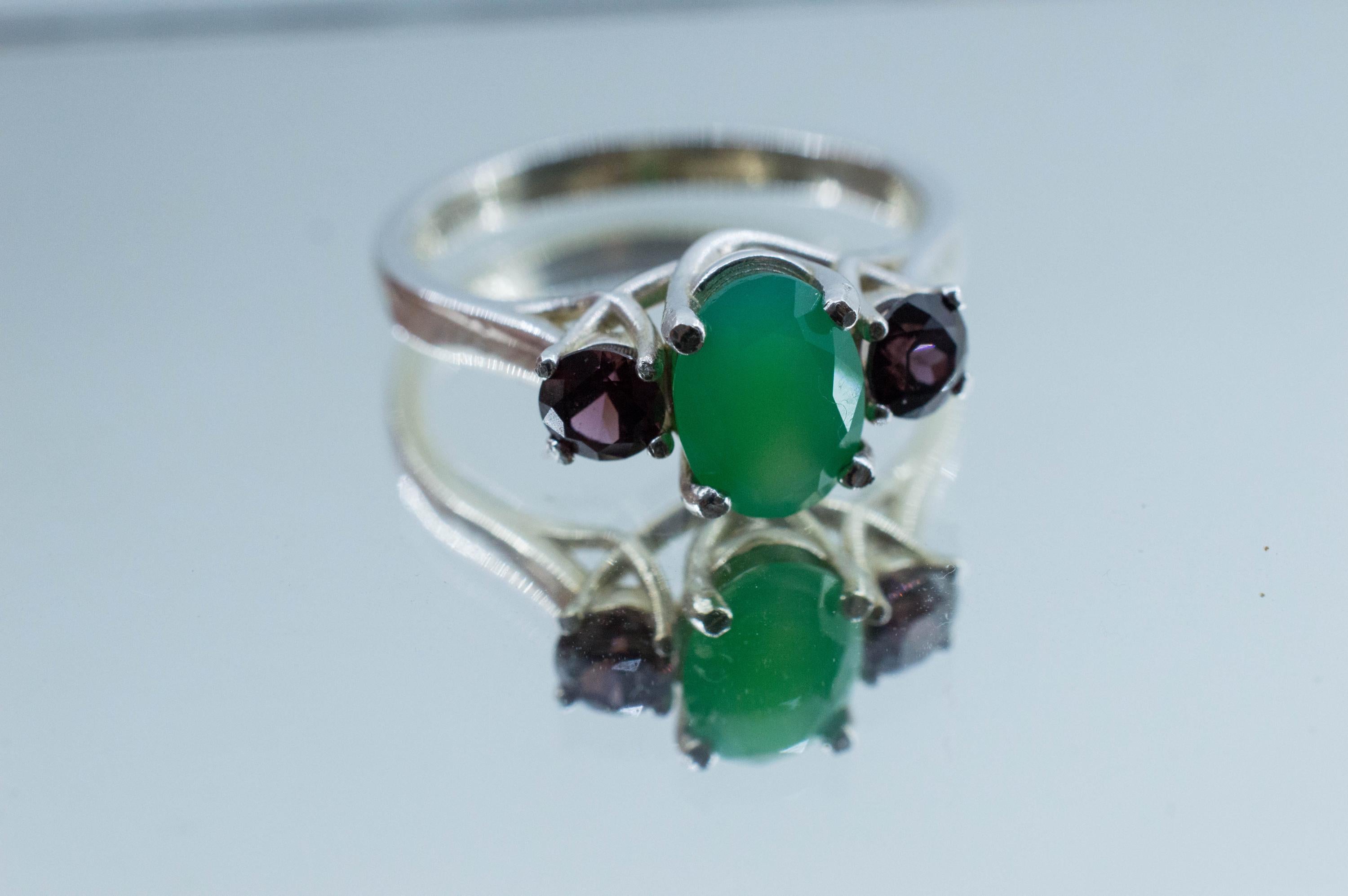 Chrysoprase and Zircon Ring, Natural Untreated Australian Chrysoprase