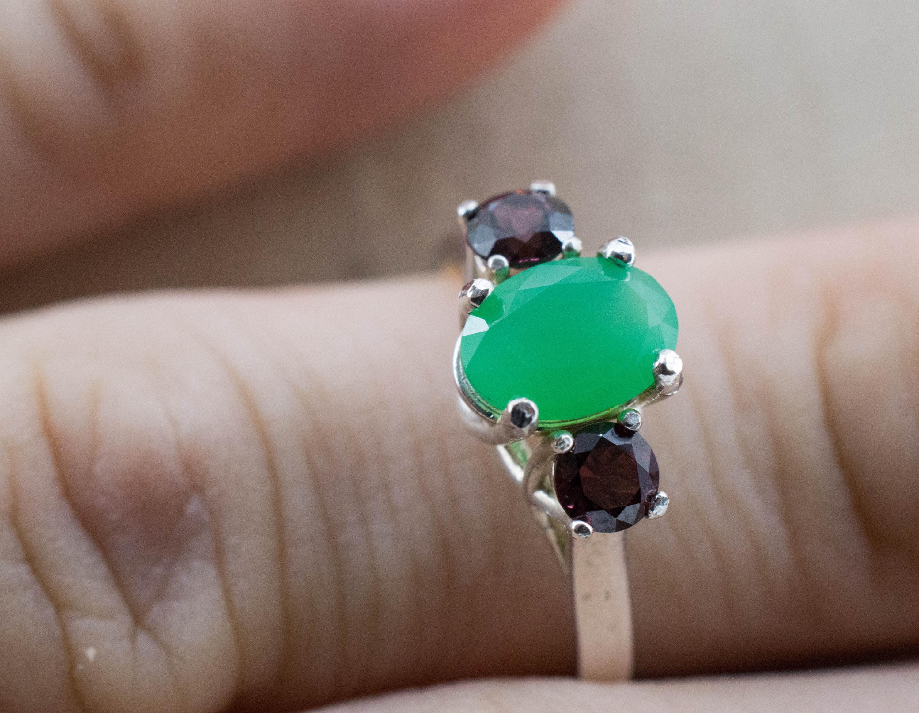 Chrysoprase and Zircon Ring, Natural Untreated Australian Chrysoprase