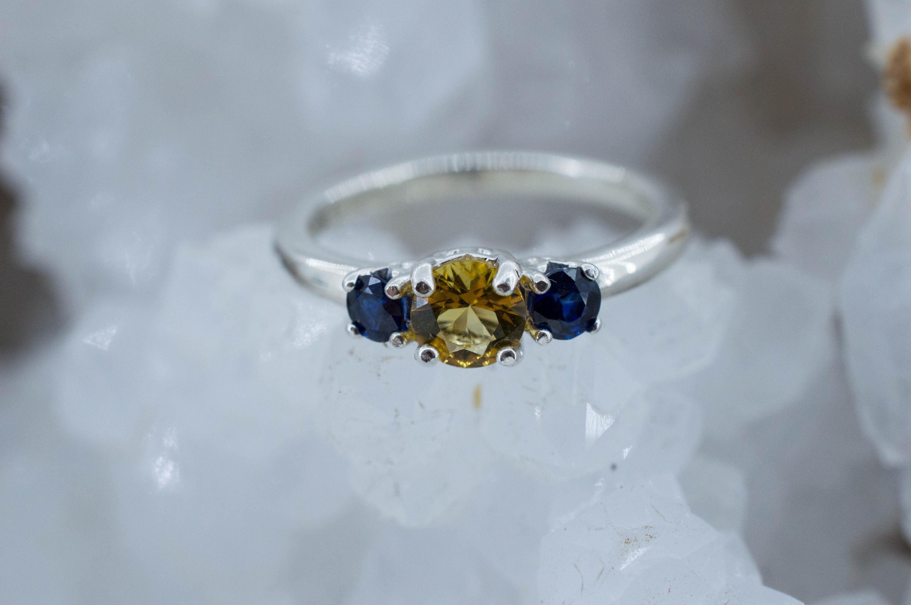 Heliodor and Sapphire Ring, Natural Untreated Brazil Golden Beryl; 0.390cts