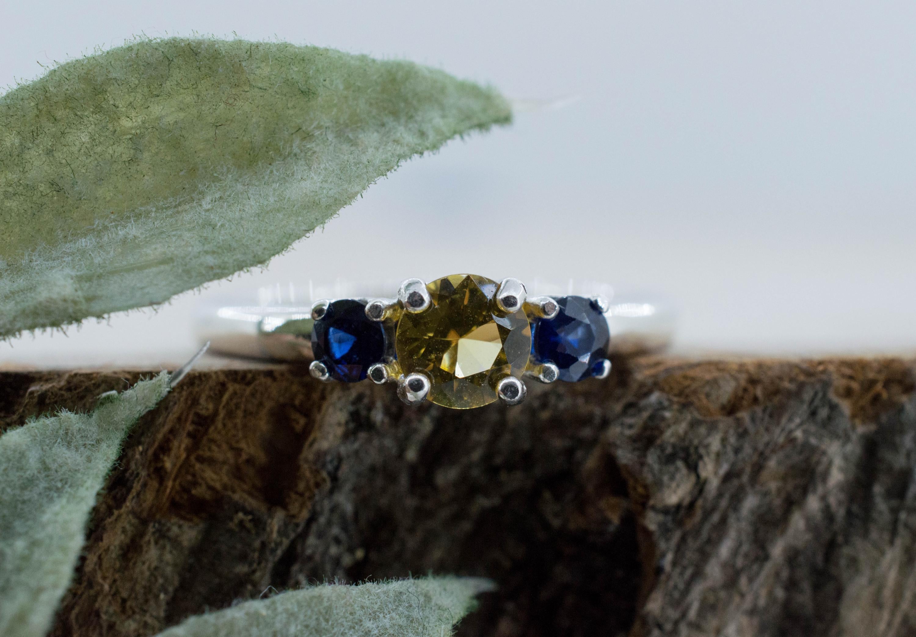 Heliodor and Sapphire Ring, Natural Untreated Brazil Golden Beryl; 0.390cts