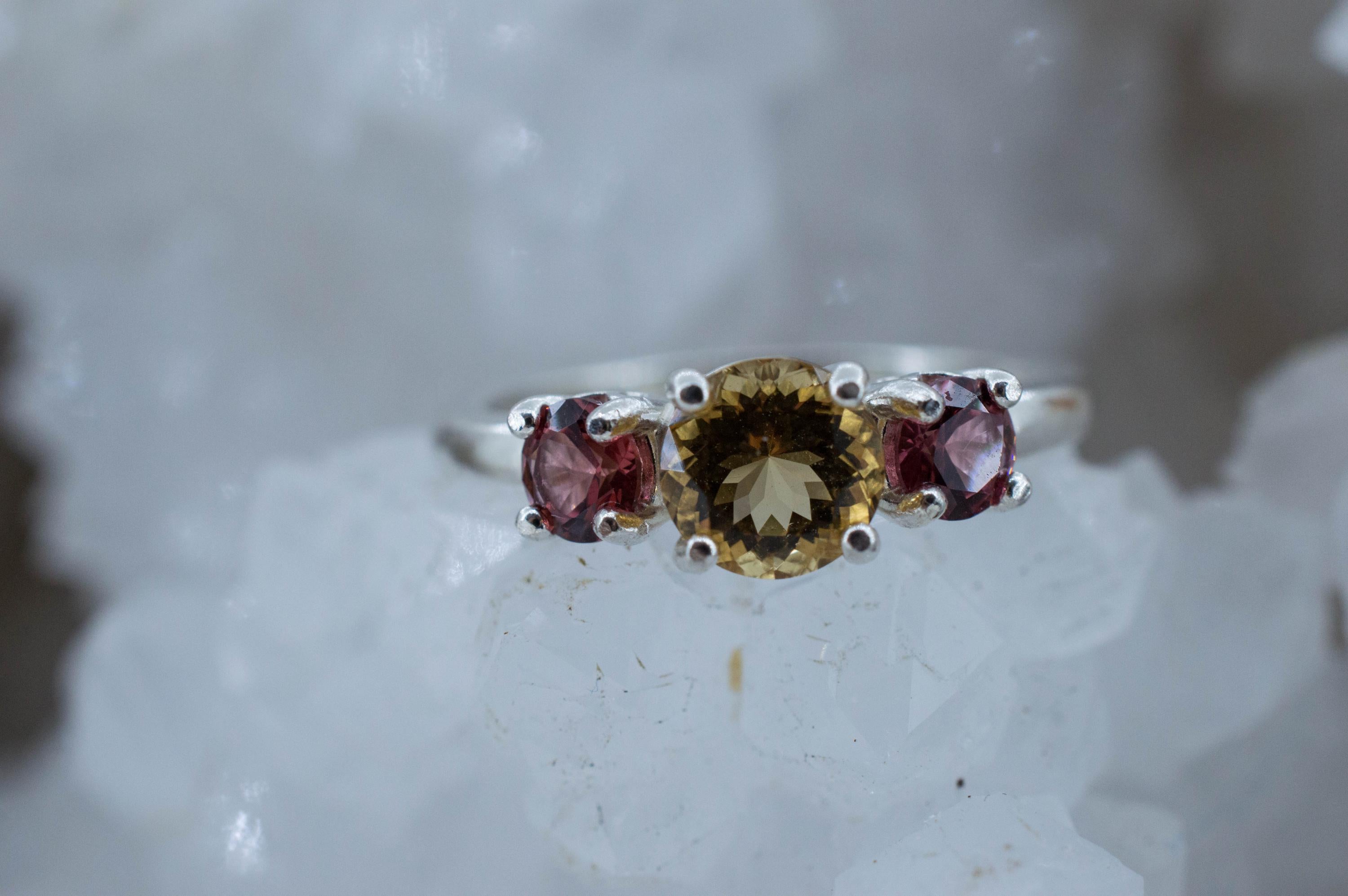Heliodor and Garnet Ring, Natural Untreated Brazil Golden Beryl; 0.800cts