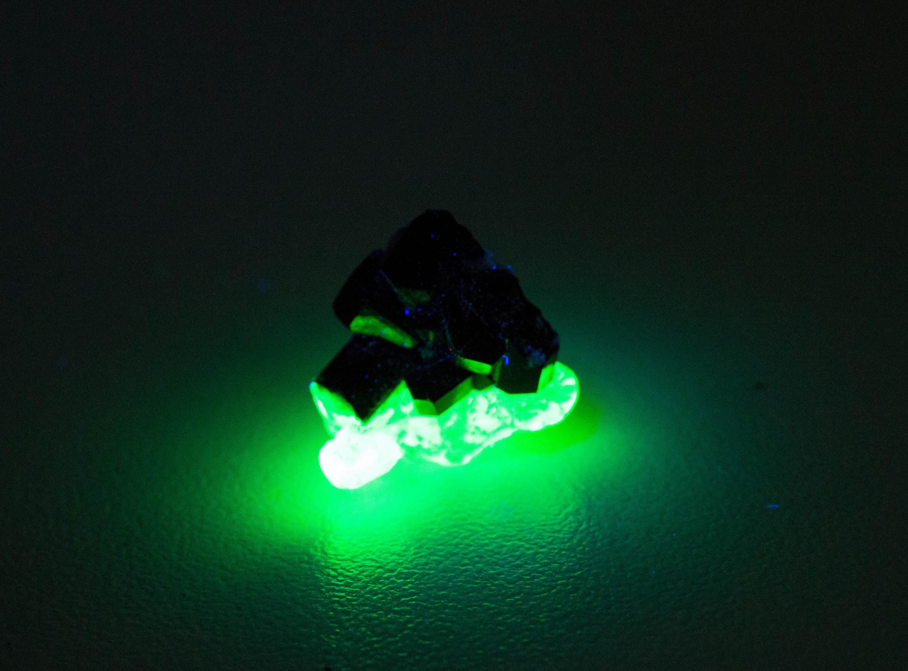 Hyalite Opal and Black Tourmaline Specimen; Natural Untreated Erongo Namibia Fluorescent Opal; 11.295cts