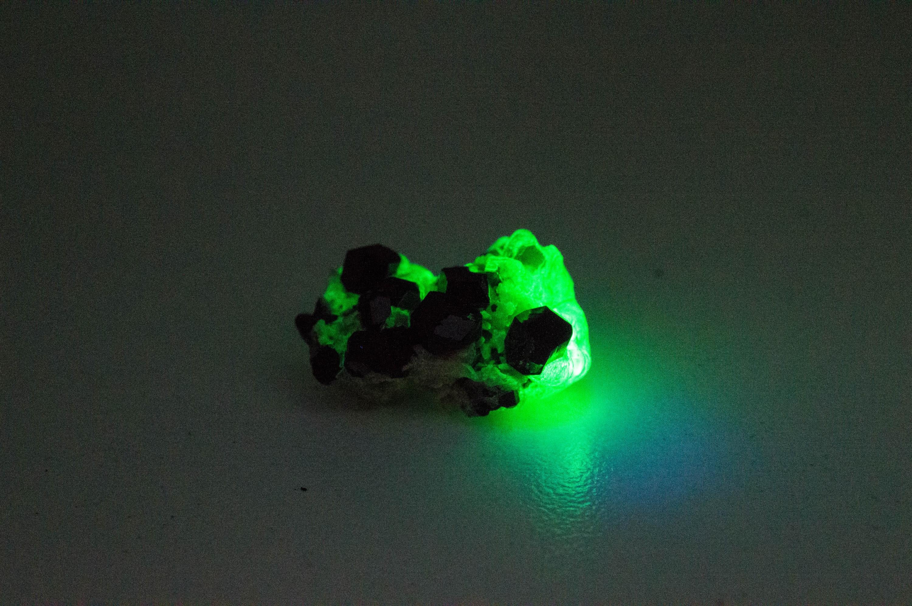 Hyalite Opal and Black Tourmaline Specimen; Natural Untreated Erongo Namibia Fluorescent Opal; 16.005cts