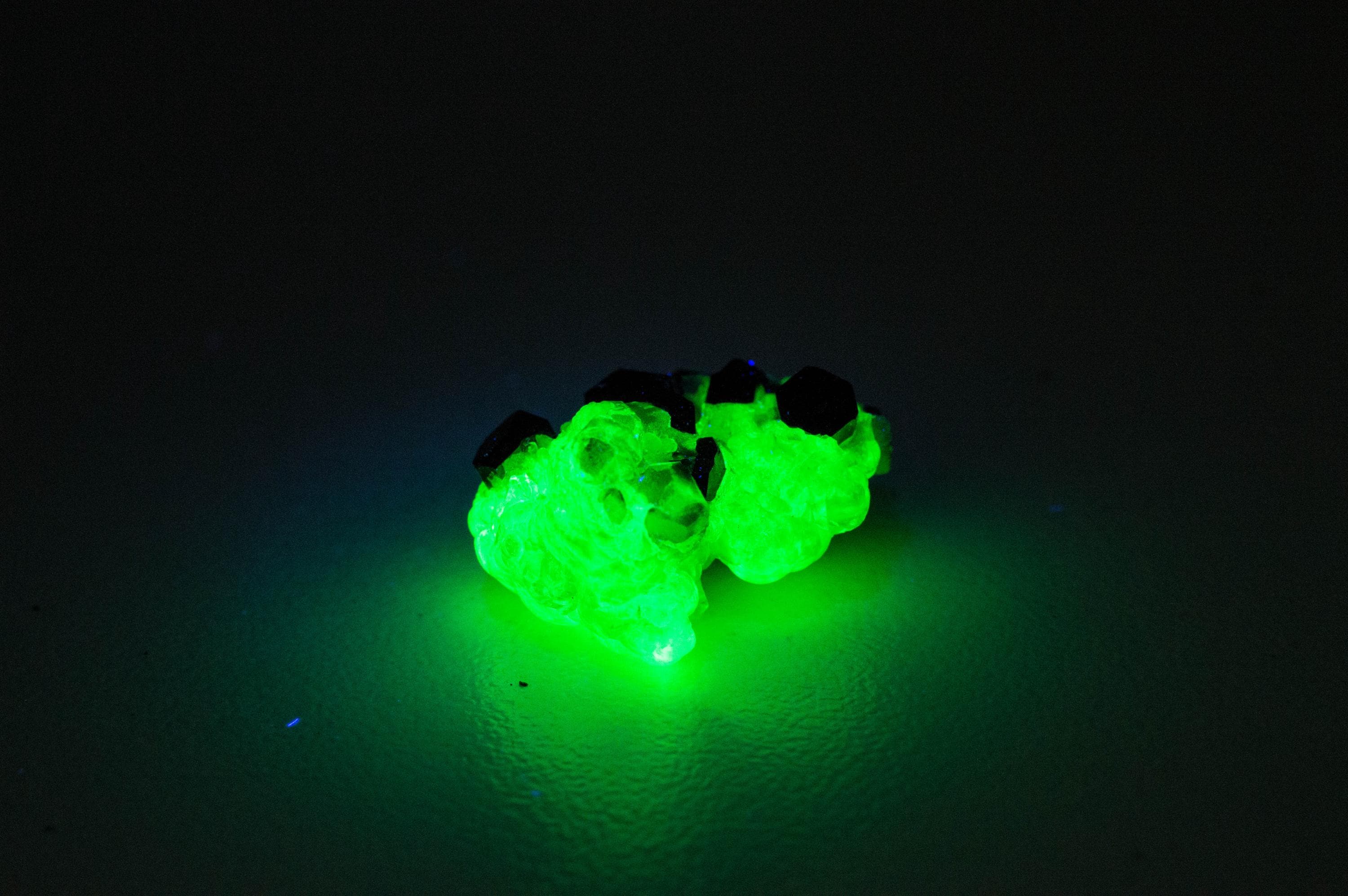 Hyalite Opal and Black Tourmaline Specimen; Natural Untreated Erongo Namibia Fluorescent Opal; 16.005cts