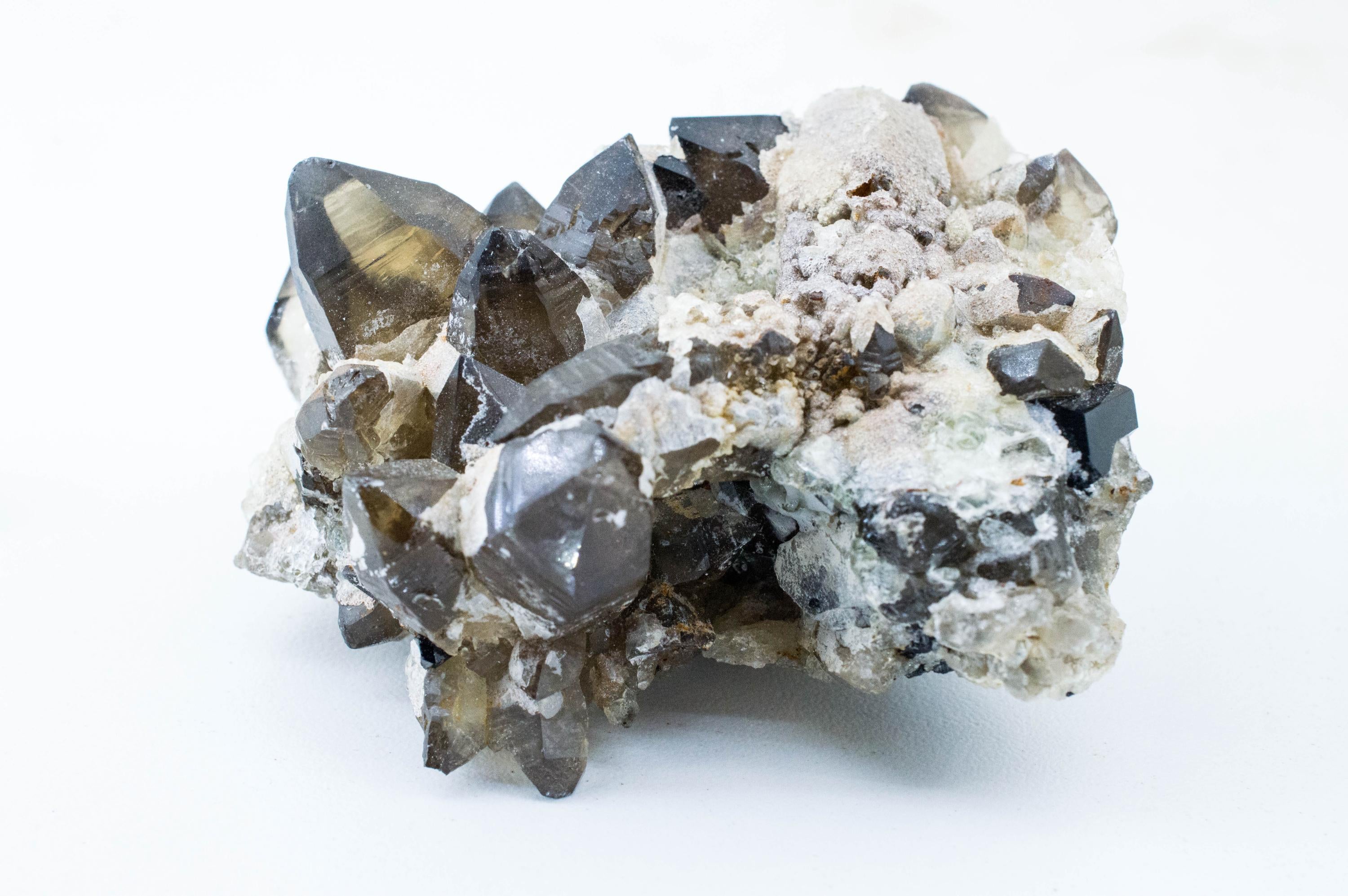 Hyalite Opal and Smoky Quartz Cluster; Natural Untreated Erongo Namibia Fluorescent Opal; 205.24grams