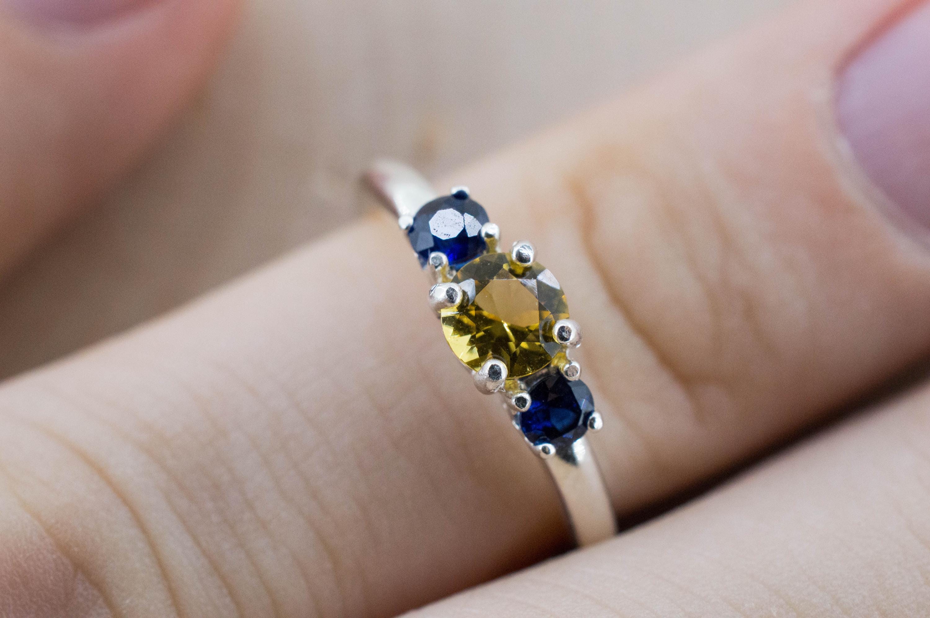Heliodor and Sapphire Ring, Natural Untreated Brazil Golden Beryl; 0.390cts