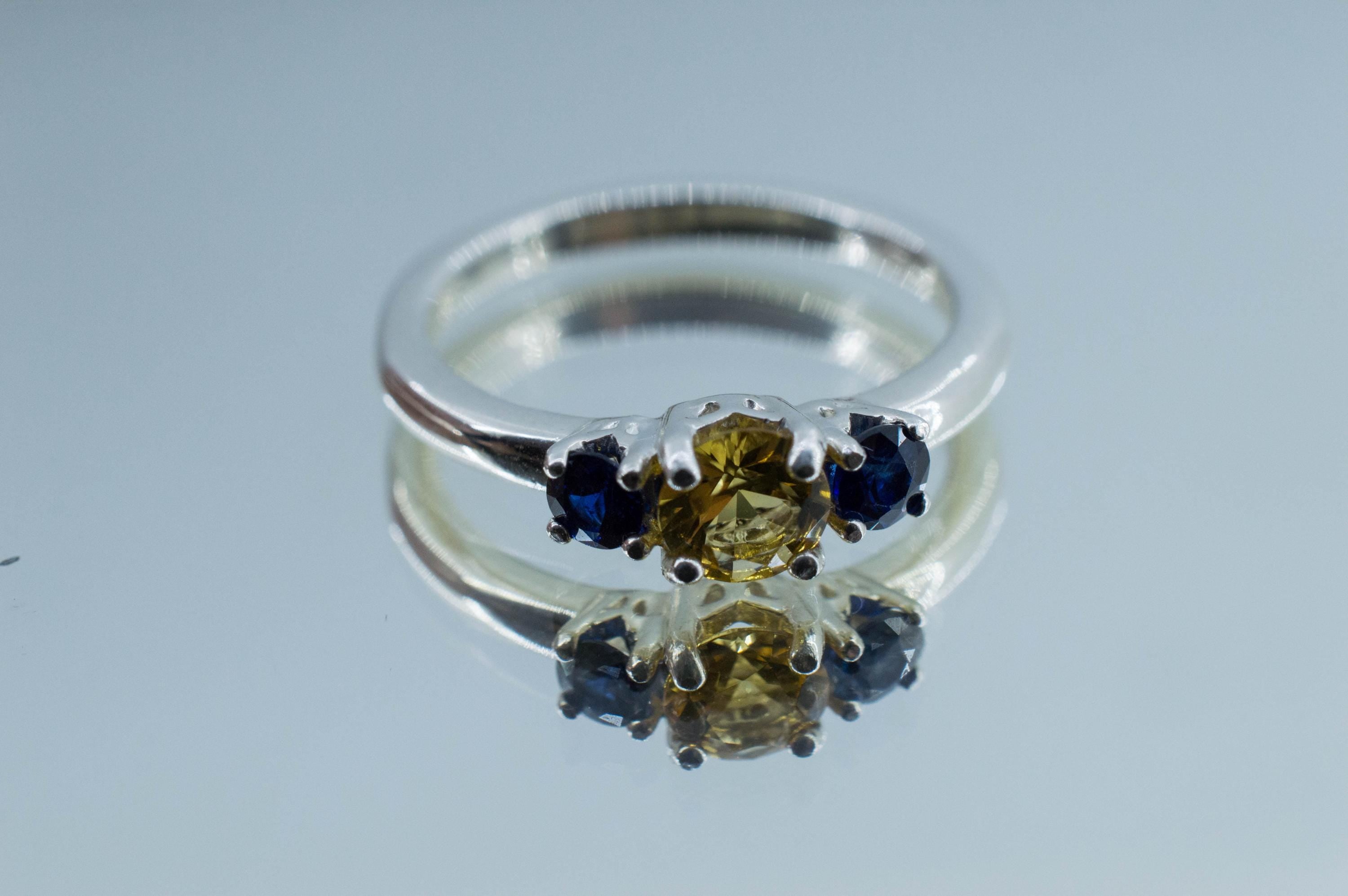 Heliodor and Sapphire Ring, Natural Untreated Brazil Golden Beryl; 0.390cts