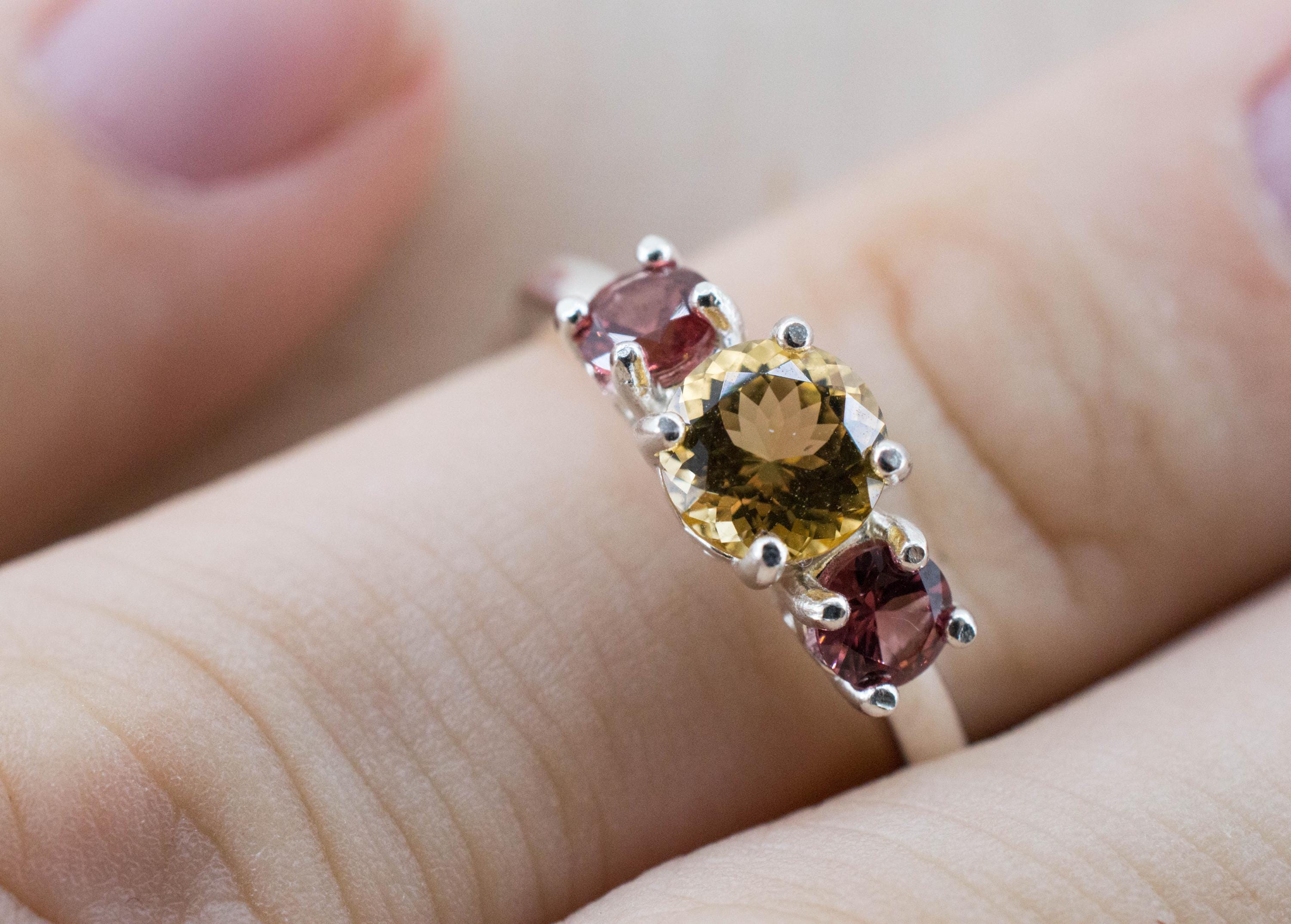 Heliodor and Garnet Ring, Natural Untreated Brazil Golden Beryl; 0.800cts