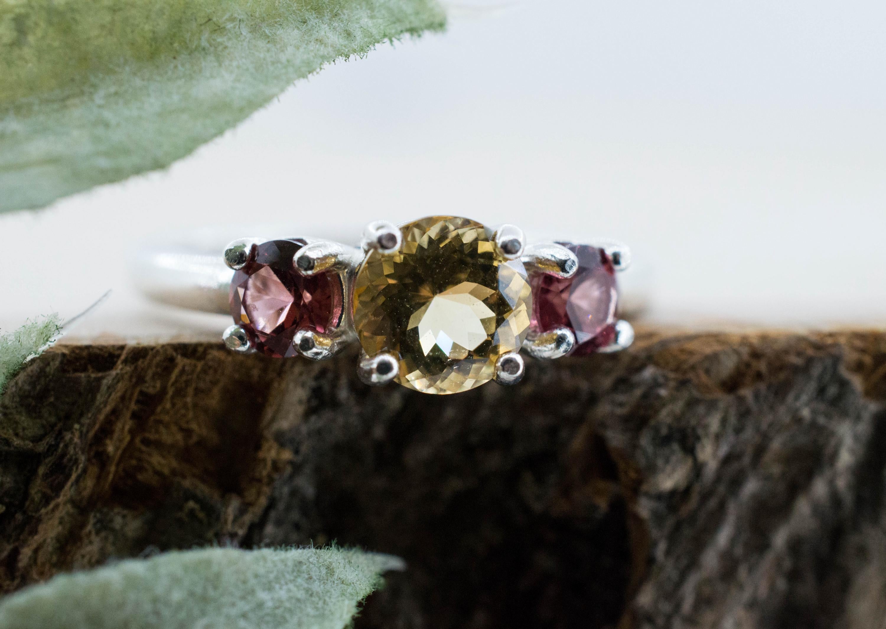 Heliodor and Garnet Ring, Natural Untreated Brazil Golden Beryl; 0.800cts
