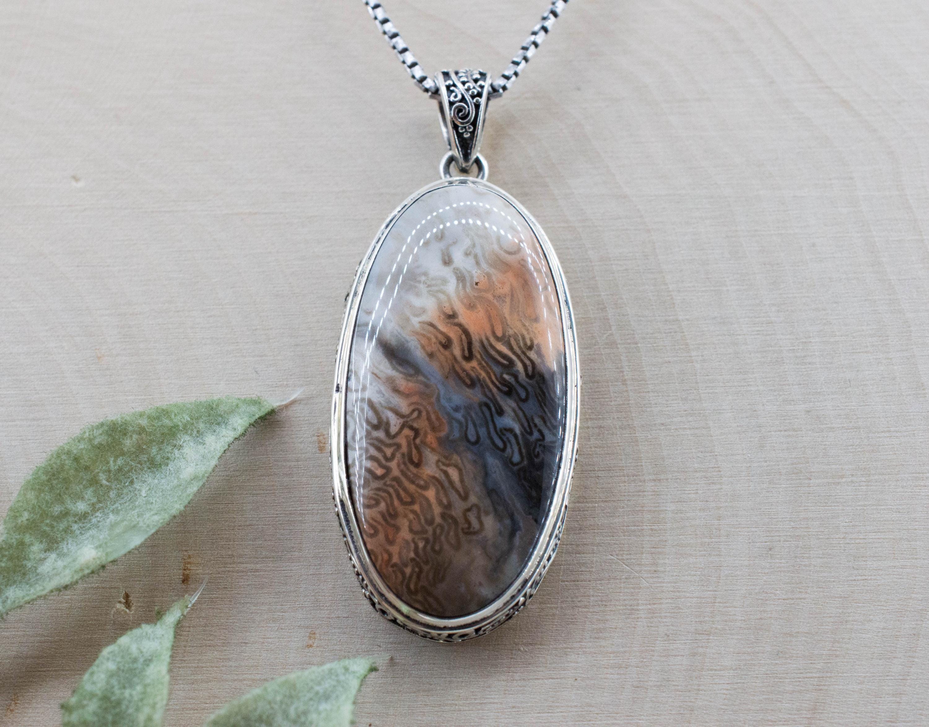 Petrified Fern Pendant; Natural Untreated Brazil Petrified Fern; 35x18mm