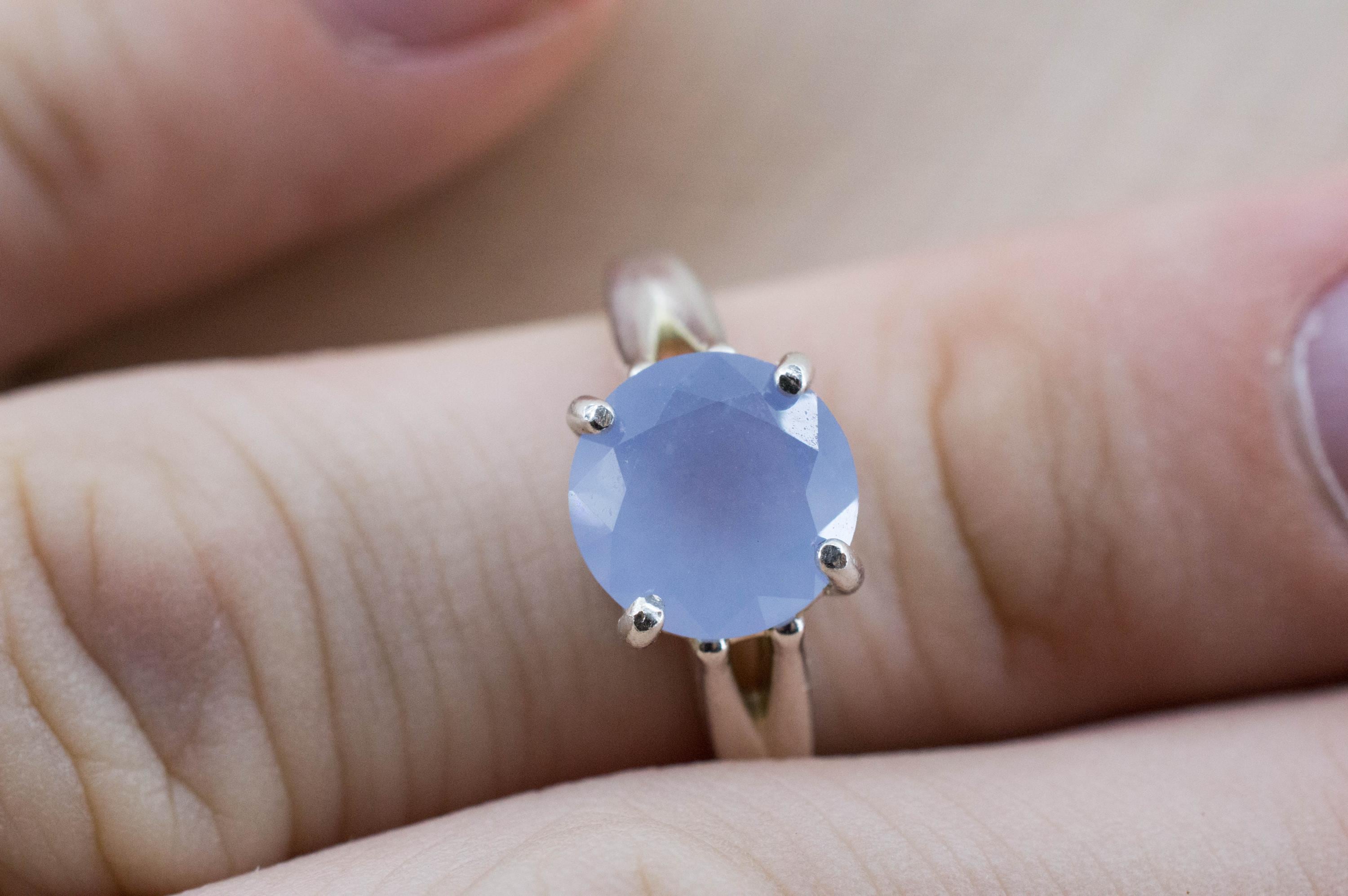 Blue Agate Ring; Natural Untreated Namibia Blue Agate; 2.050cts
