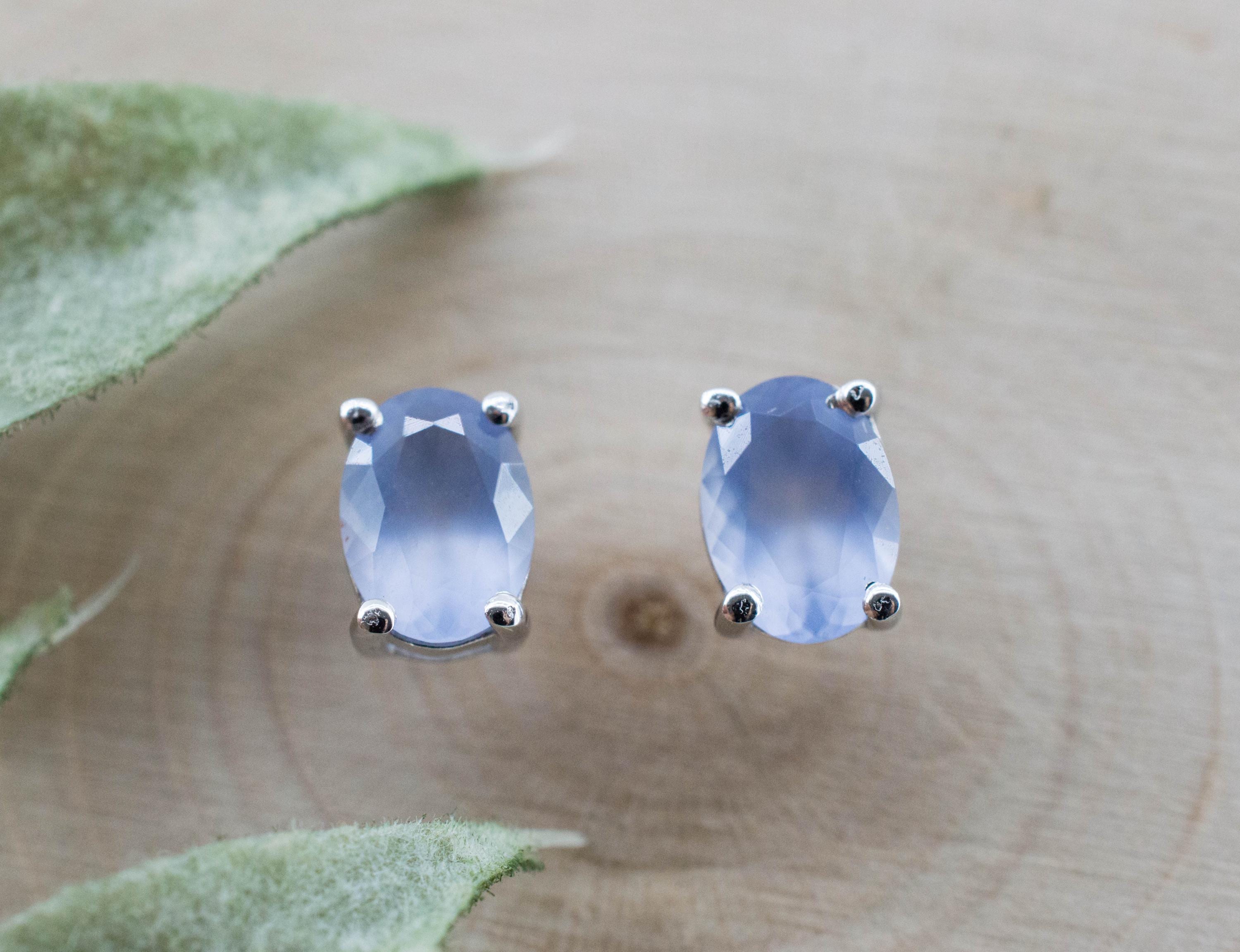 Blue Agate Earrings; Natural Untreated Namibia Agate; 1.420cts