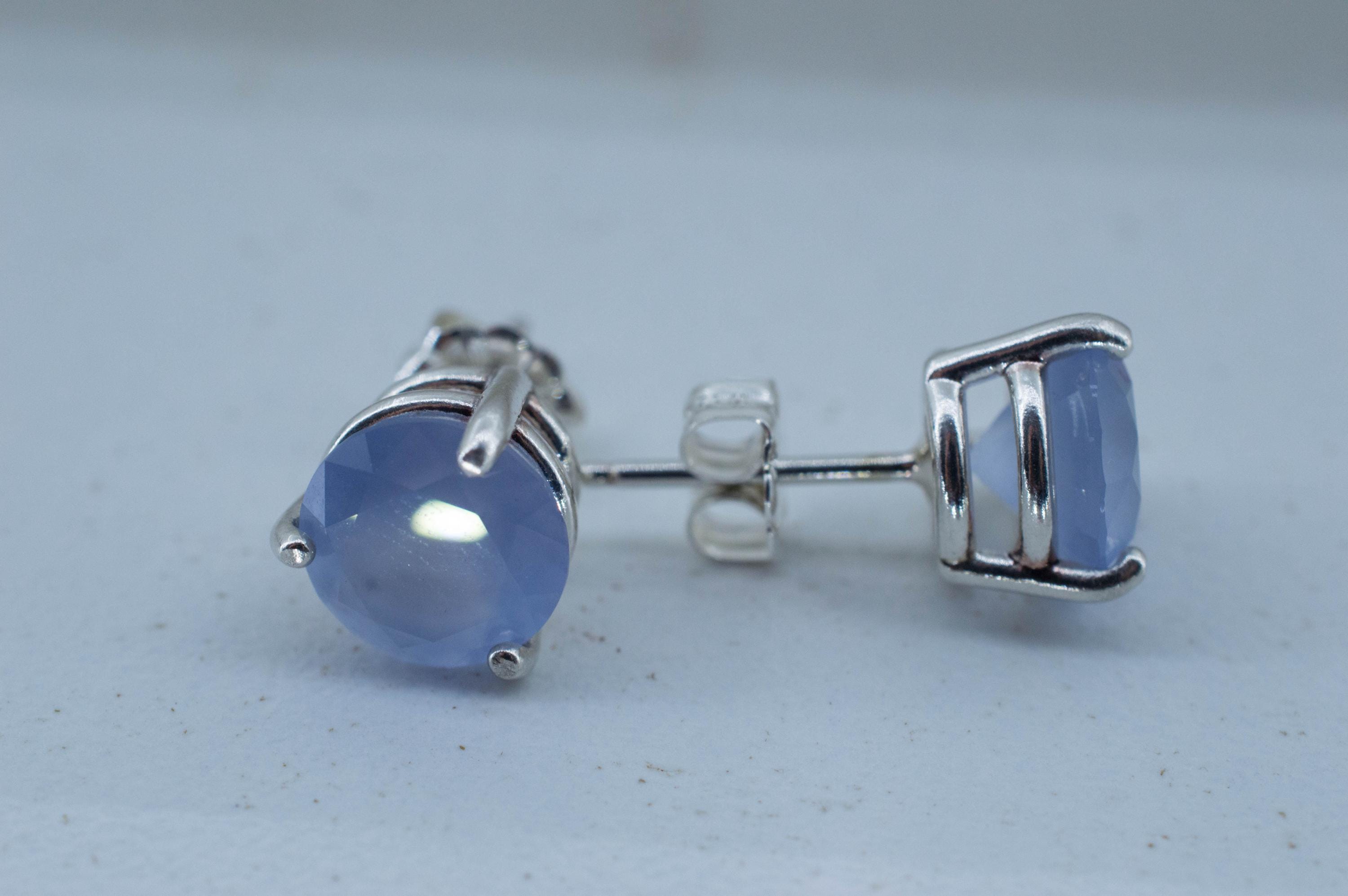 Blue Agate Earrings; Natural Untreated Namibia Agate; 3.070cts