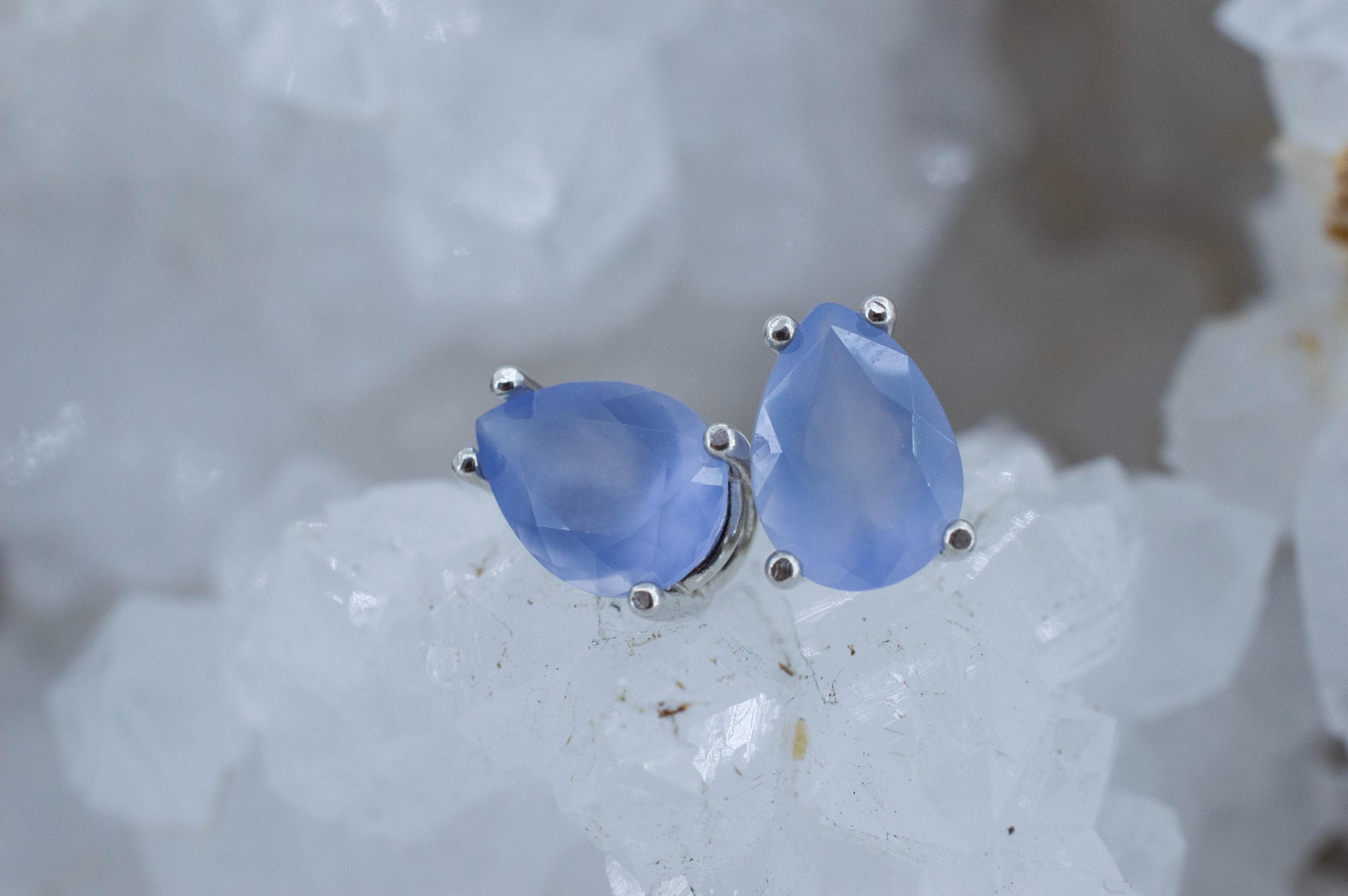 Blue Agate Earrings; Natural Untreated Namibia Agate; 2.370cts