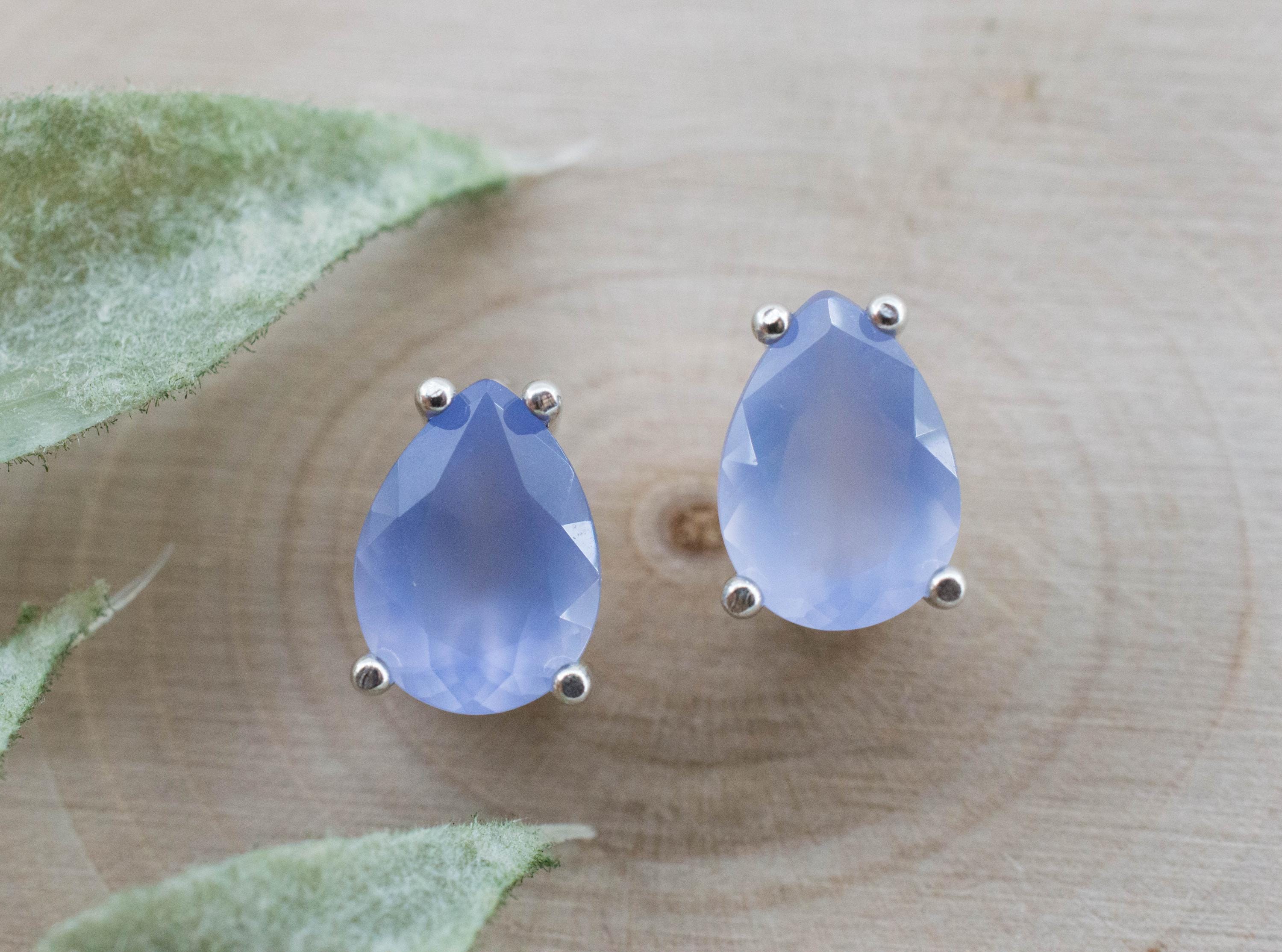 Blue Agate Earrings; Natural Untreated Namibia Agate; 2.370cts