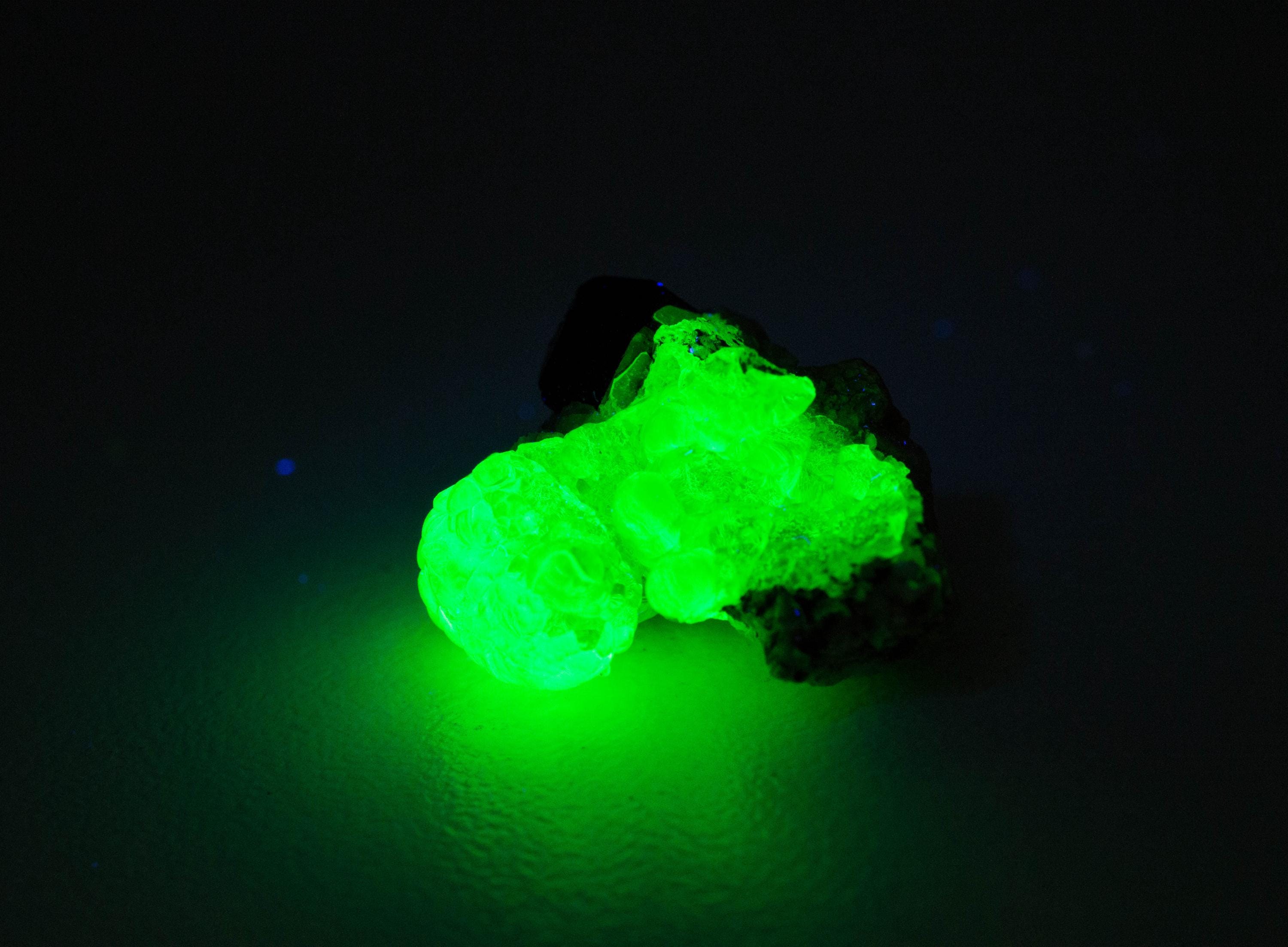 Hyalite Opal and Black Tourmaline Specimen; Natural Untreated Erongo Namibia Fluorescent Opal; 19.390cts