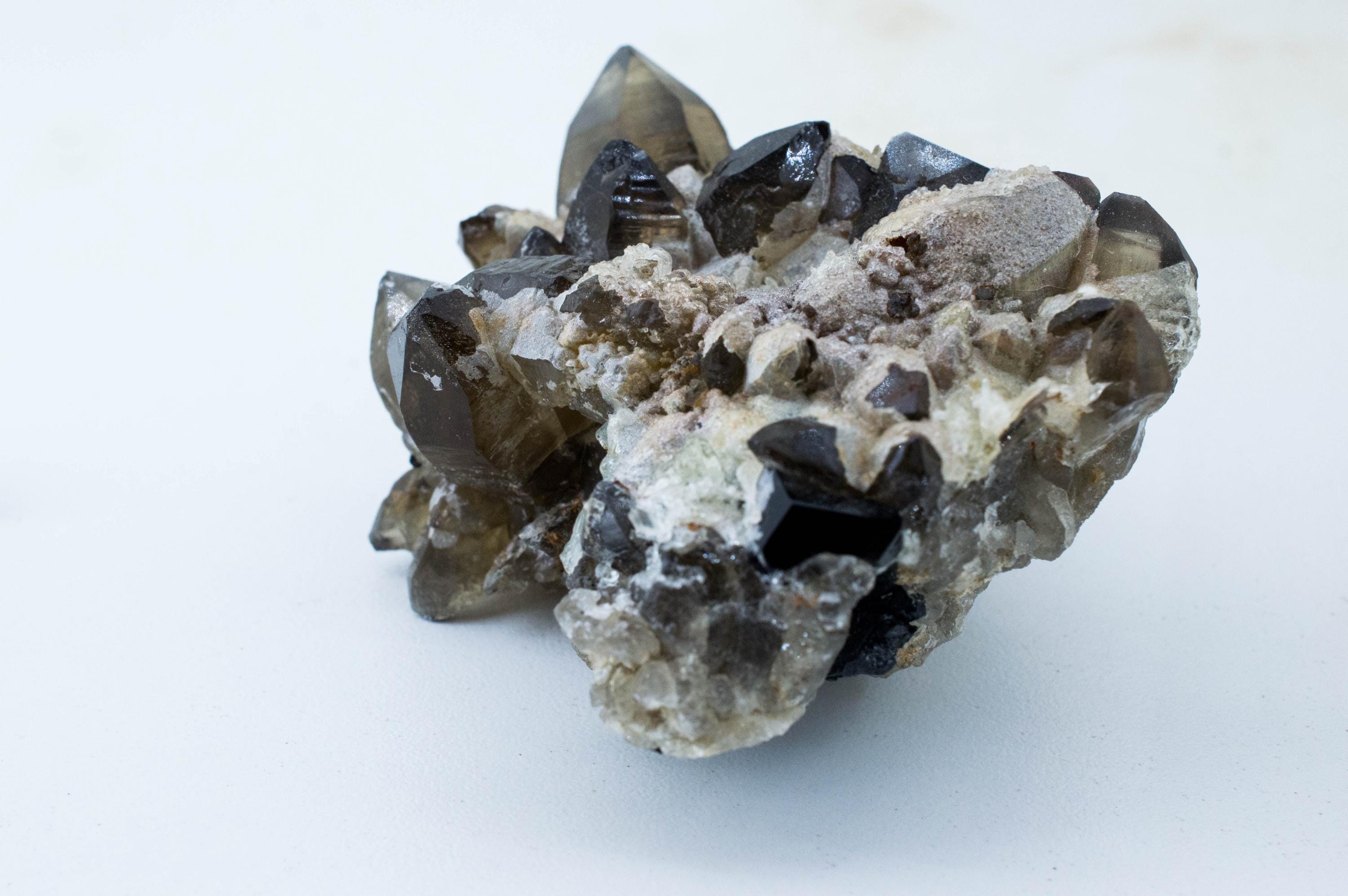 Hyalite Opal and Smoky Quartz Cluster; Natural Untreated Erongo Namibia Fluorescent Opal; 205.24grams