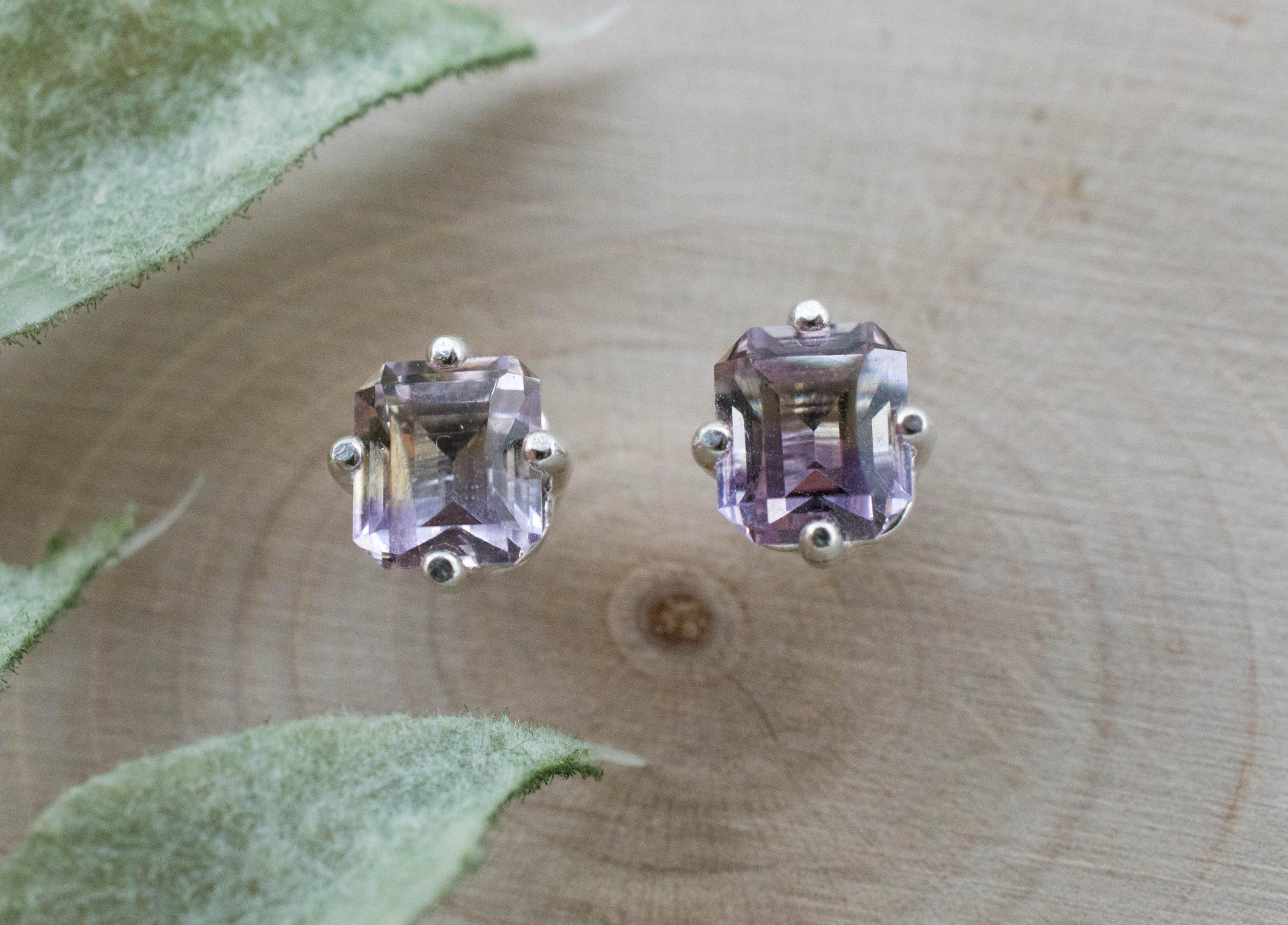 Ametrine Earrings; Natural Untreated Bolivia Ametrine; 0.940cts