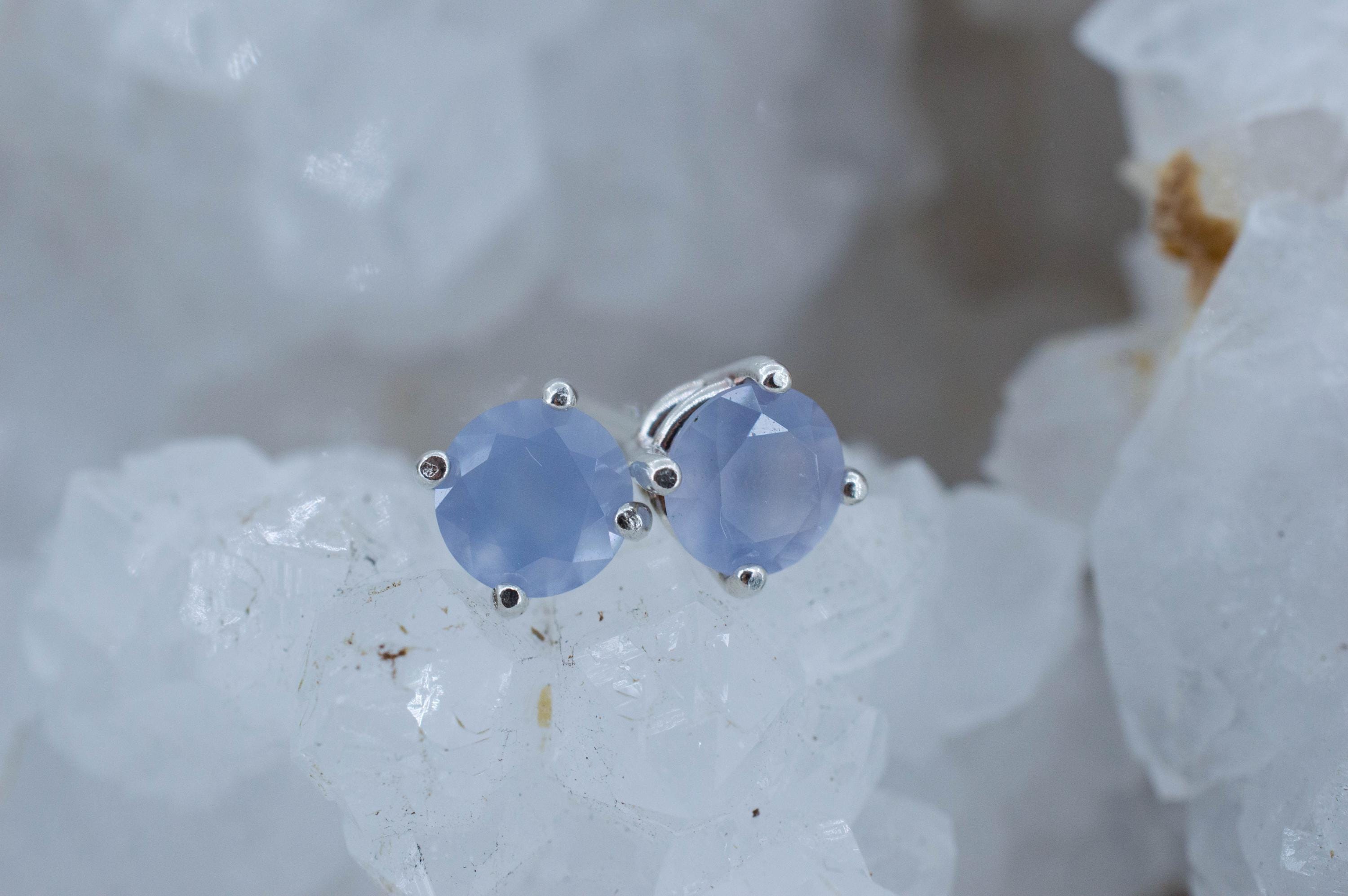 Blue Agate Earrings; Natural Untreated Namibia Agate; 1.370cts