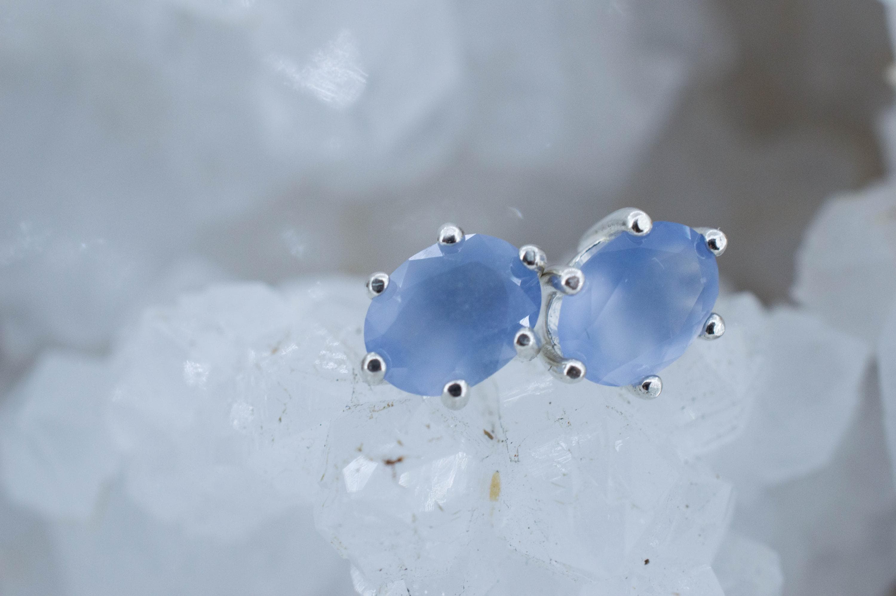 Blue Agate Earrings; Natural Untreated Namibia Agate; 2.110cts