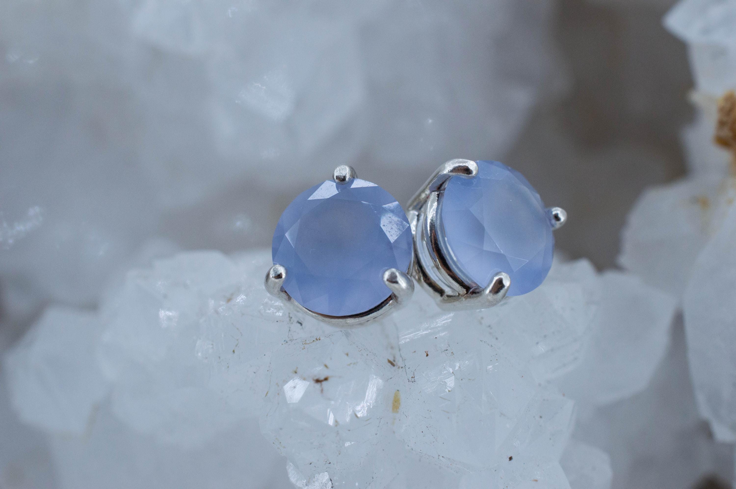 Blue Agate Earrings; Natural Untreated Namibia Agate; 3.070cts