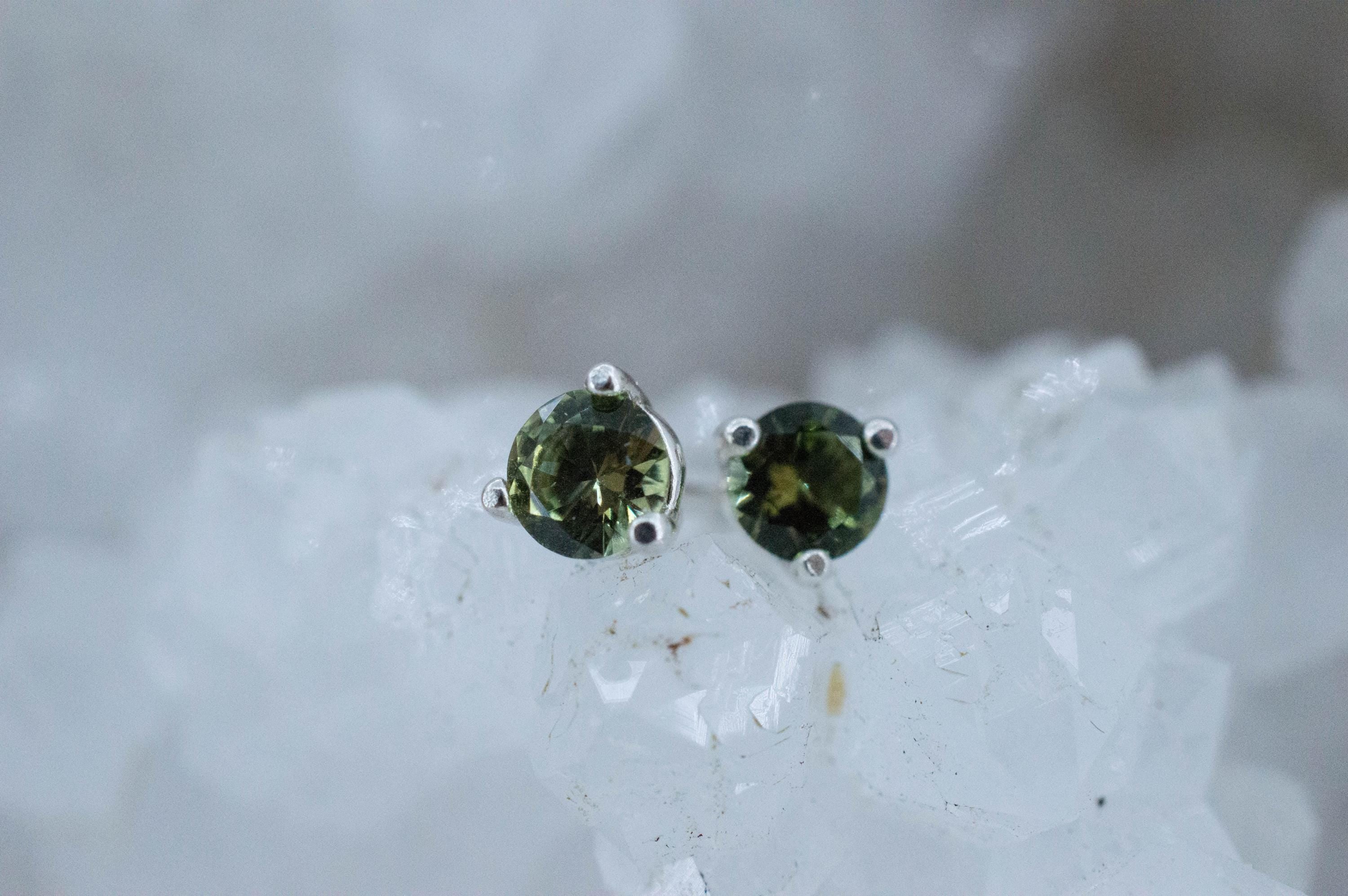 Green Apatite Earrings; Natural Untreated Tanzania Apatite; 0.440cts