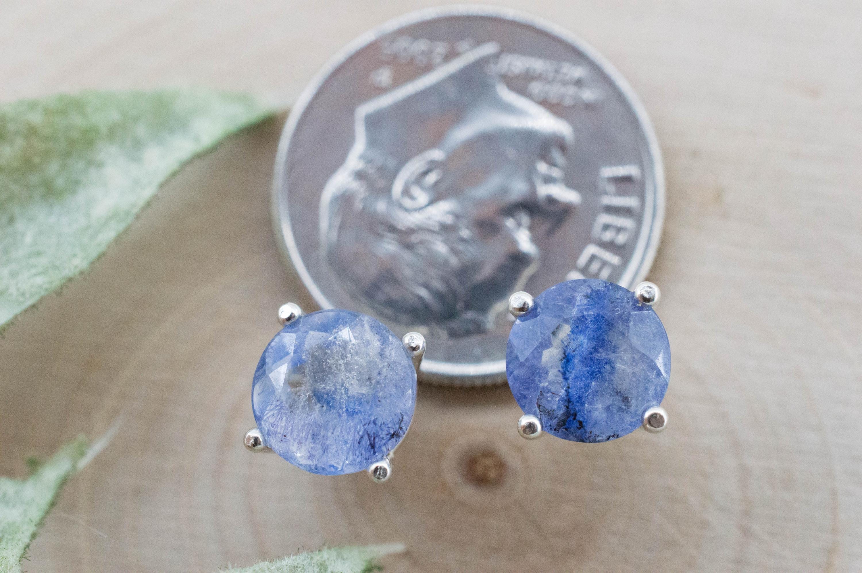 Dumortierite Quartz Earrings; Natural Untreated Brazil Dumortierite; 2.205cts