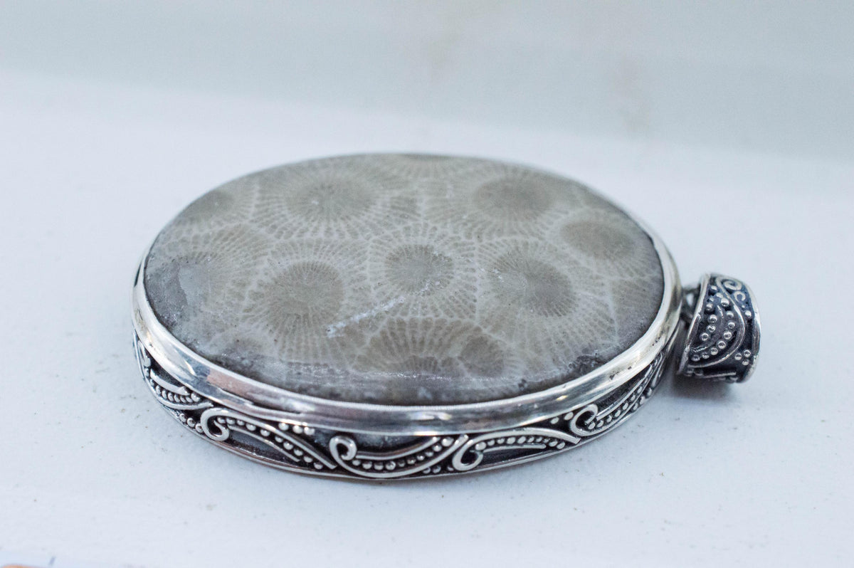 Petoskey Stone Pendant; Natural Untreated Michigan Fossil Coral Necklace