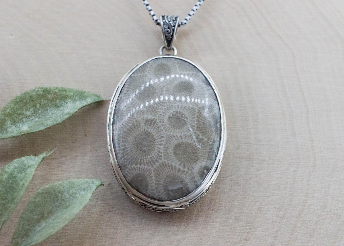 Petoskey Stone Pendant; Natural Untreated Michigan Fossil Coral Necklace