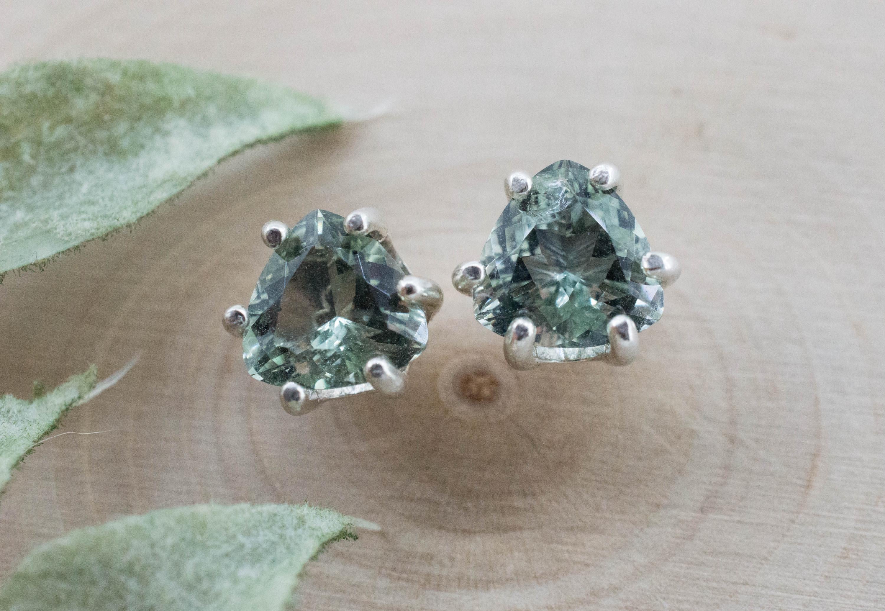 Prasiolite Earrings; Natural Brazilian Green Amethyst; 2.735cts