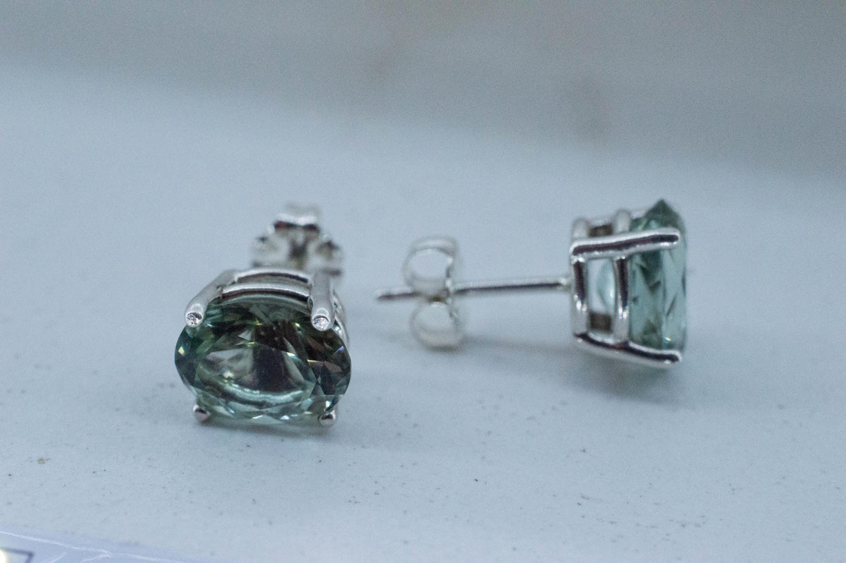 Prasiolite Earrings; Natural Brazilian Green Amethyst; 3.645cts