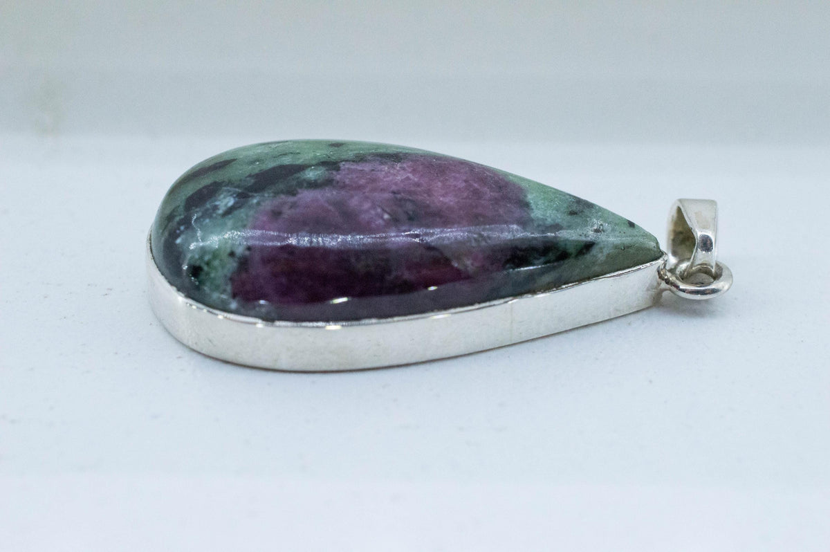 Ruby Zoisite Pendant; Natural Untreated Tanzania Anyolite; 34x19mm