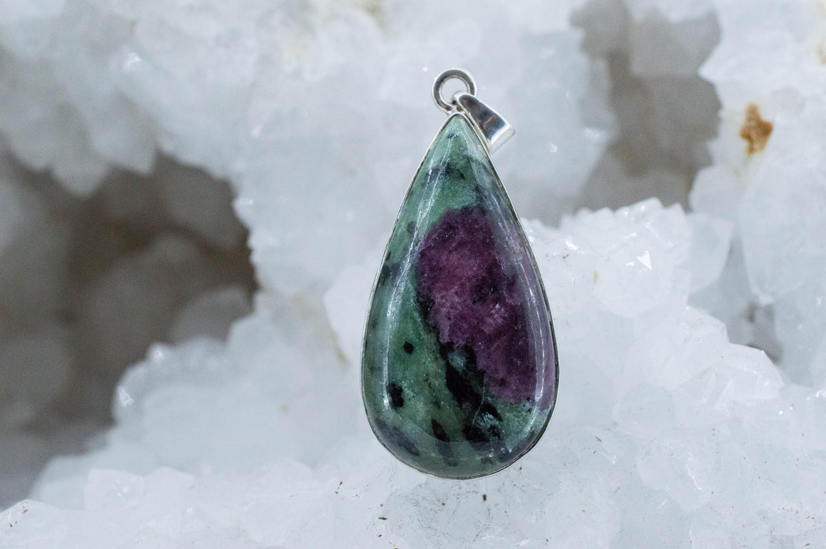 Ruby Zoisite Pendant; Natural Untreated Tanzania Anyolite; 34x19mm