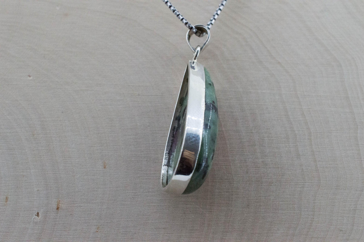Ruby Zoisite Pendant; Natural Untreated Tanzania Anyolite; 34x19mm