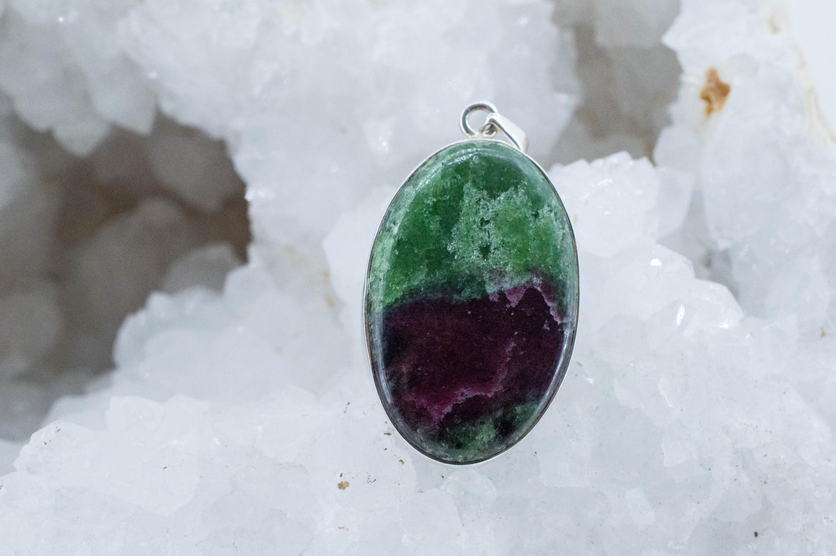 Ruby Zoisite Pendant; Natural Untreated Tanzania Anyolite; 35x23mm