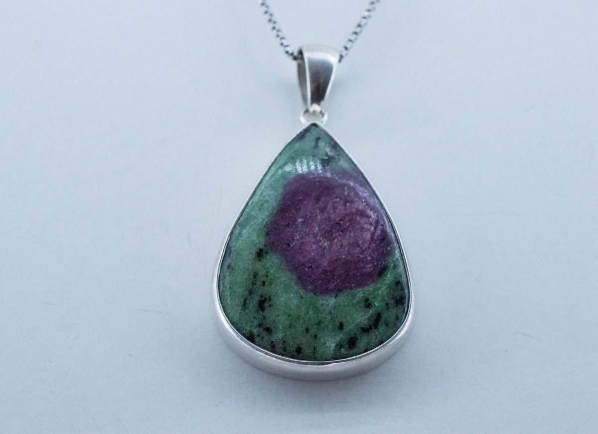 Ruby Zoisite Pendant; Natural Untreated Tanzania Anyolite; 37x27mm