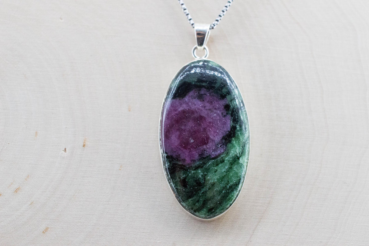 Ruby Zoisite Pendant; Natural Untreated Tanzania Anyolite; 41x23mm