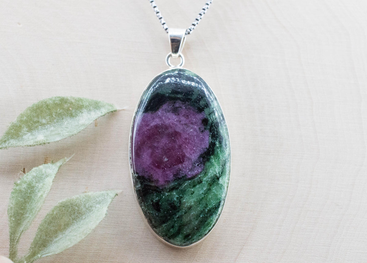 Ruby Zoisite Pendant; Natural Untreated Tanzania Anyolite; 41x23mm