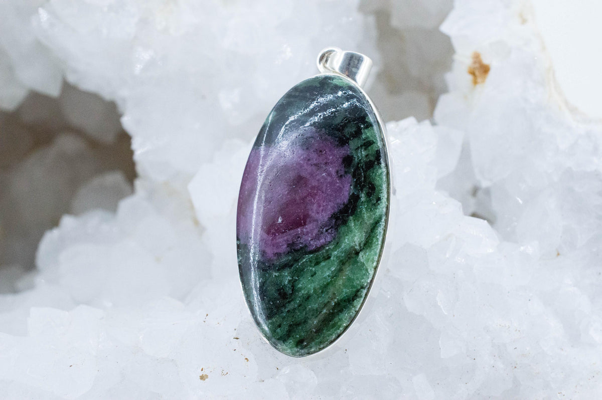 Ruby Zoisite Pendant; Natural Untreated Tanzania Anyolite; 41x23mm