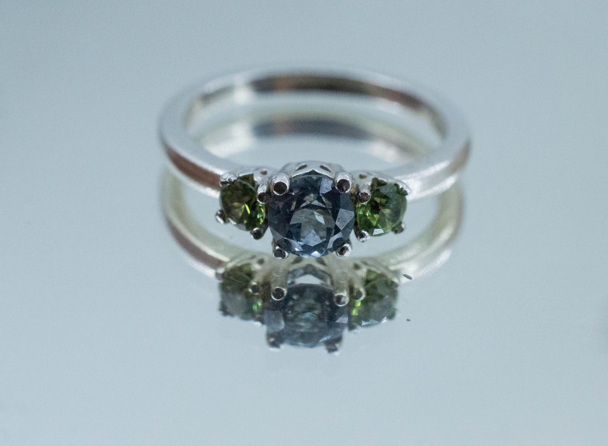 Aquamarine and Demantoid Garnet Ring, Natural Untreated Nigeria Aquamarine; Russia Demantoid